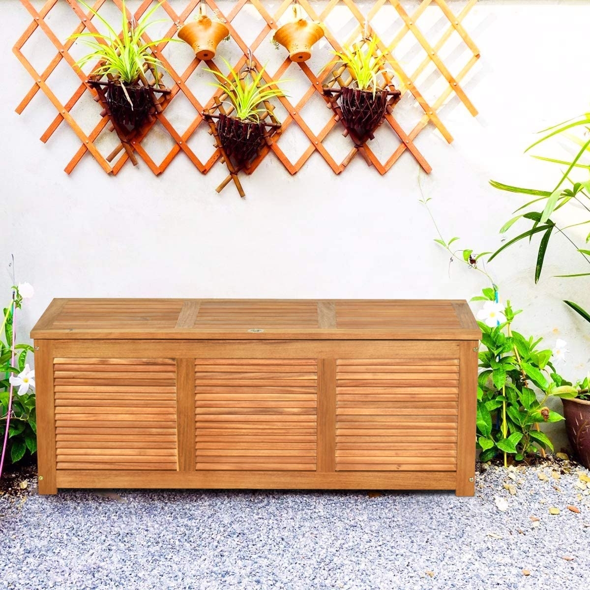 Solid Wood Storage Patio Bench