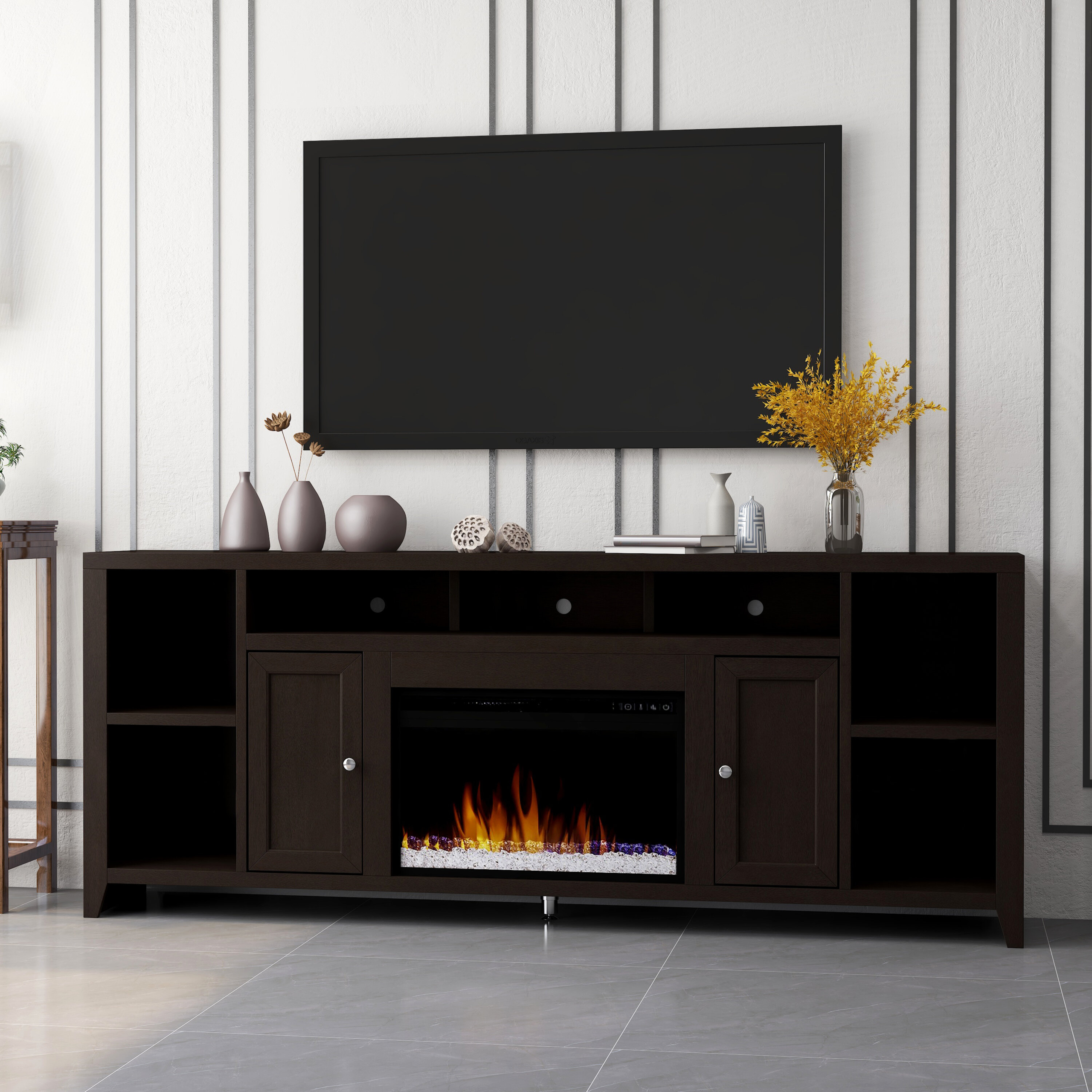  Solid Wood TV Stand Fireplace