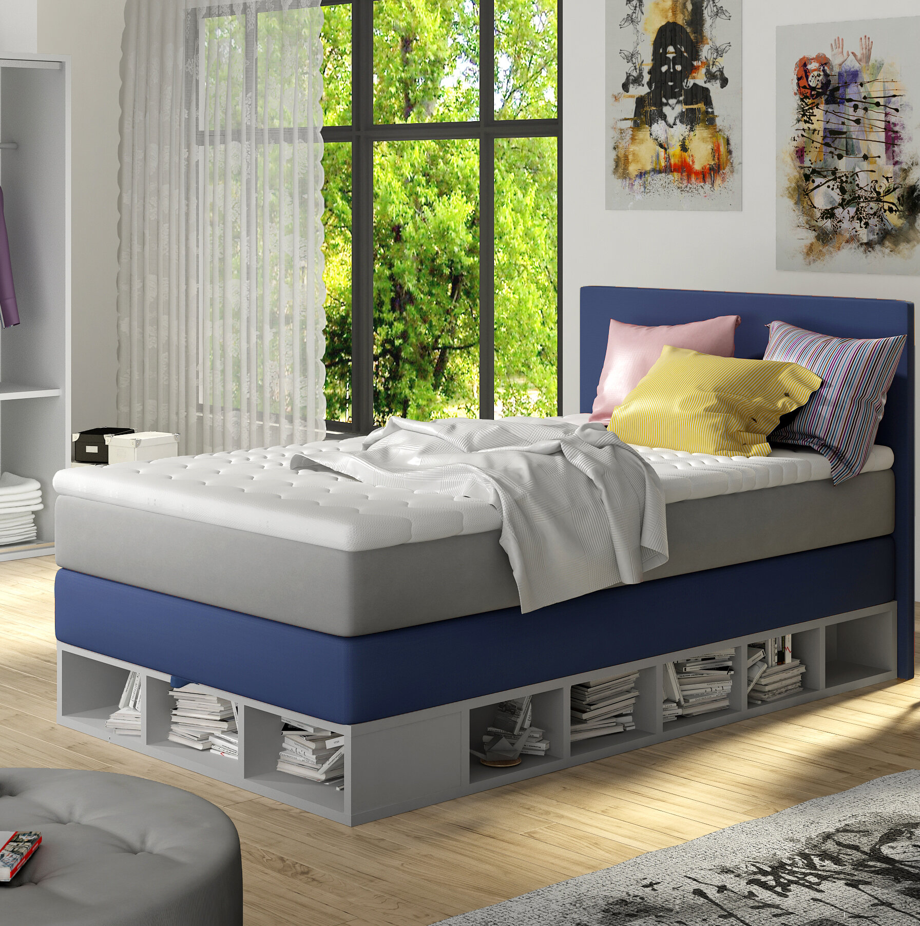 Solid Wood Twin Platform Bed With Mattress