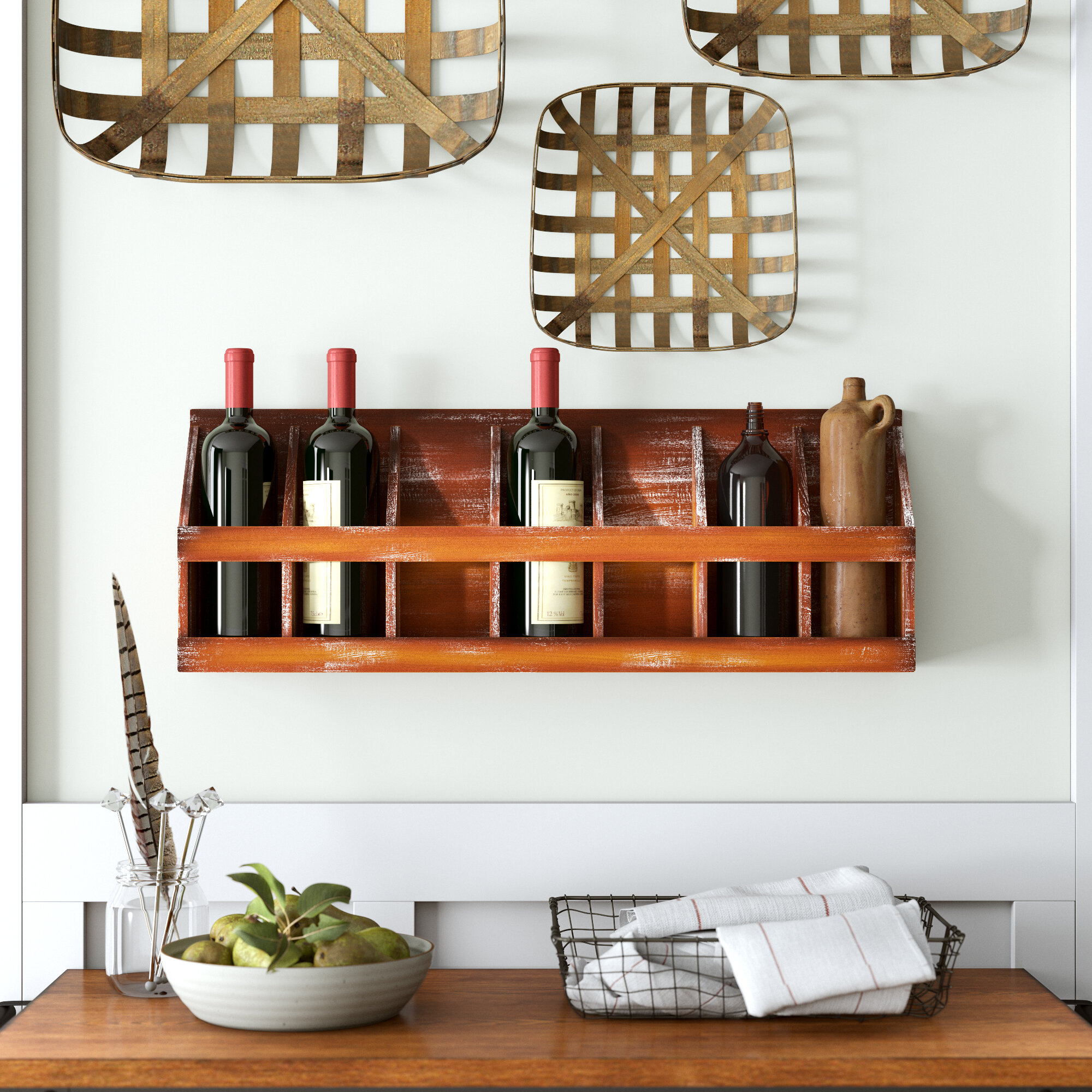 Solid Wood Wall Mounted Wine Bottle Rack