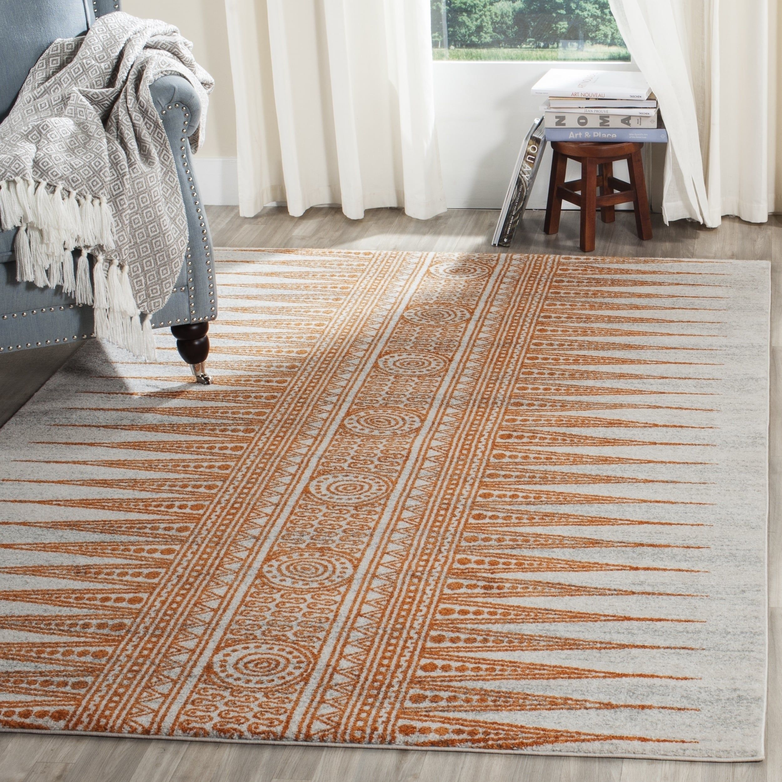 Southwestern Ivory Orange Area Rug