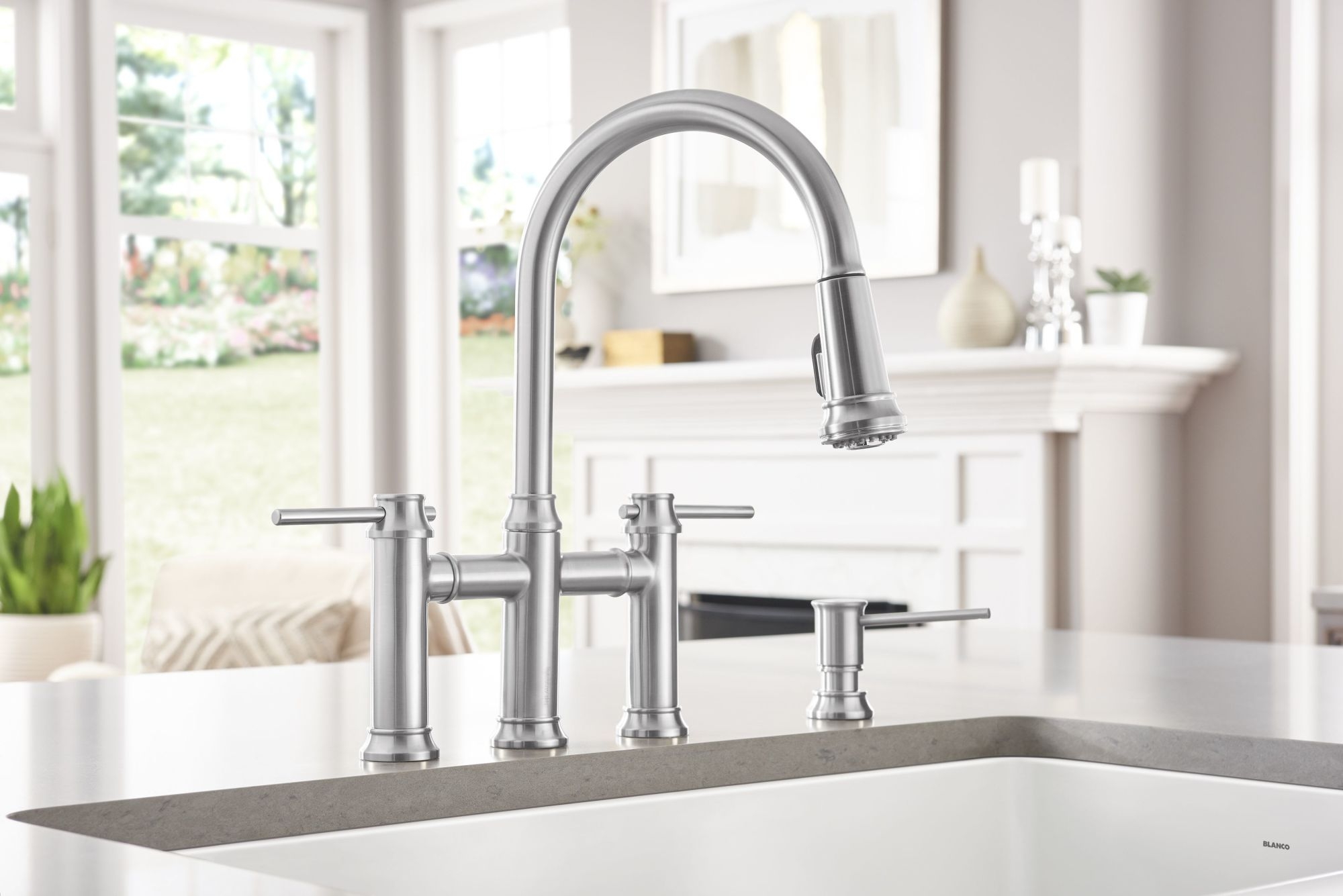 4 Expert Tips To Choose A Kitchen Faucet VisualHunt   Stainless Steel Pull Down Bridge Faucet 