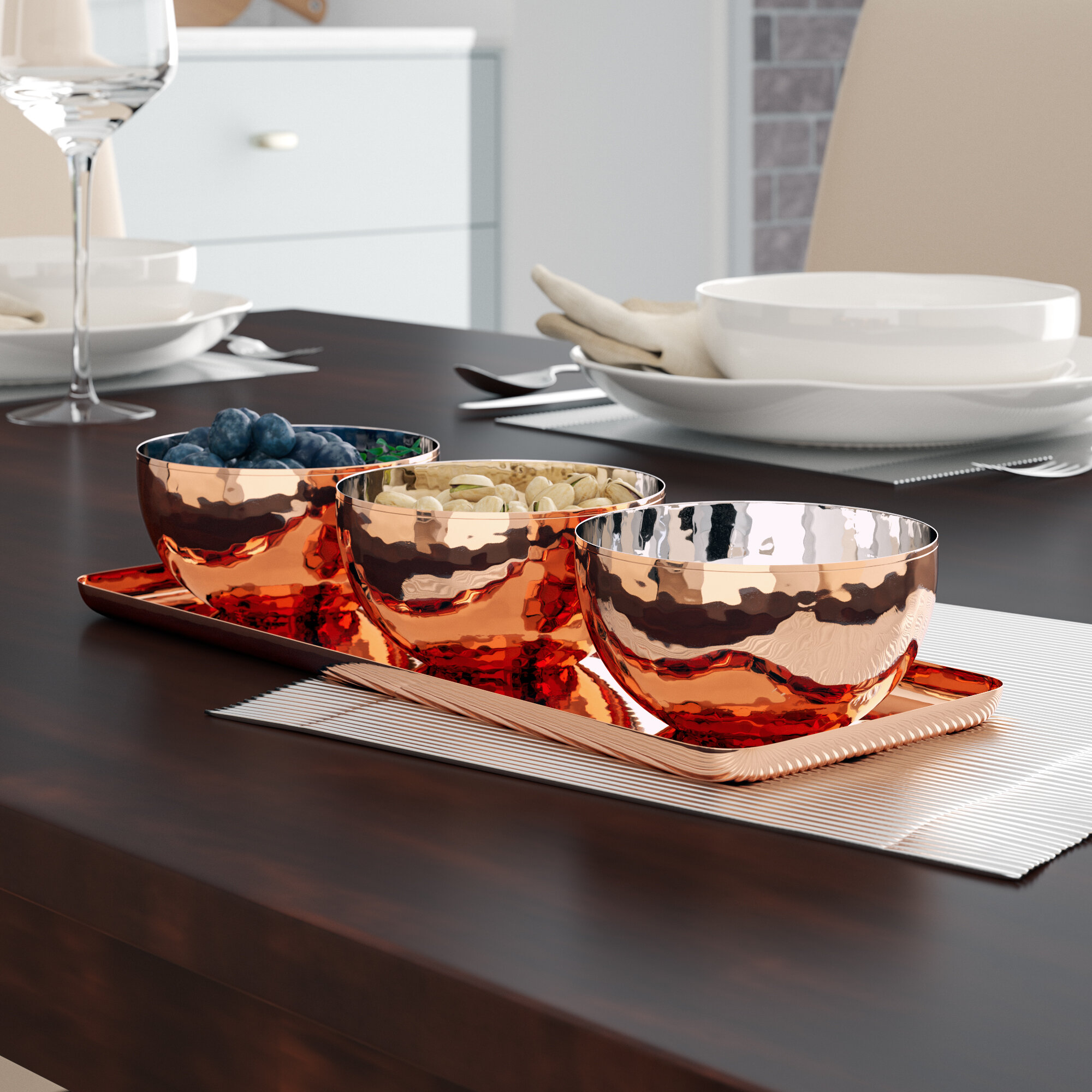 Stainless Steel Serving Bowl Set in Rose Gold