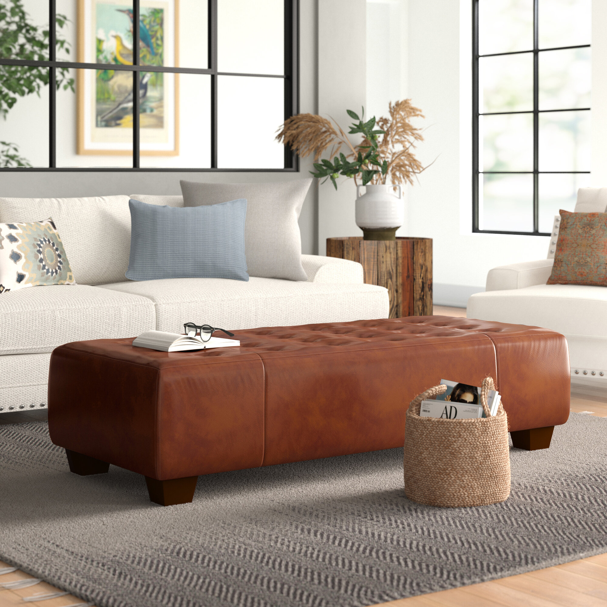 Steamboat Chestnut Genuine Leather Cocktail Ottoman