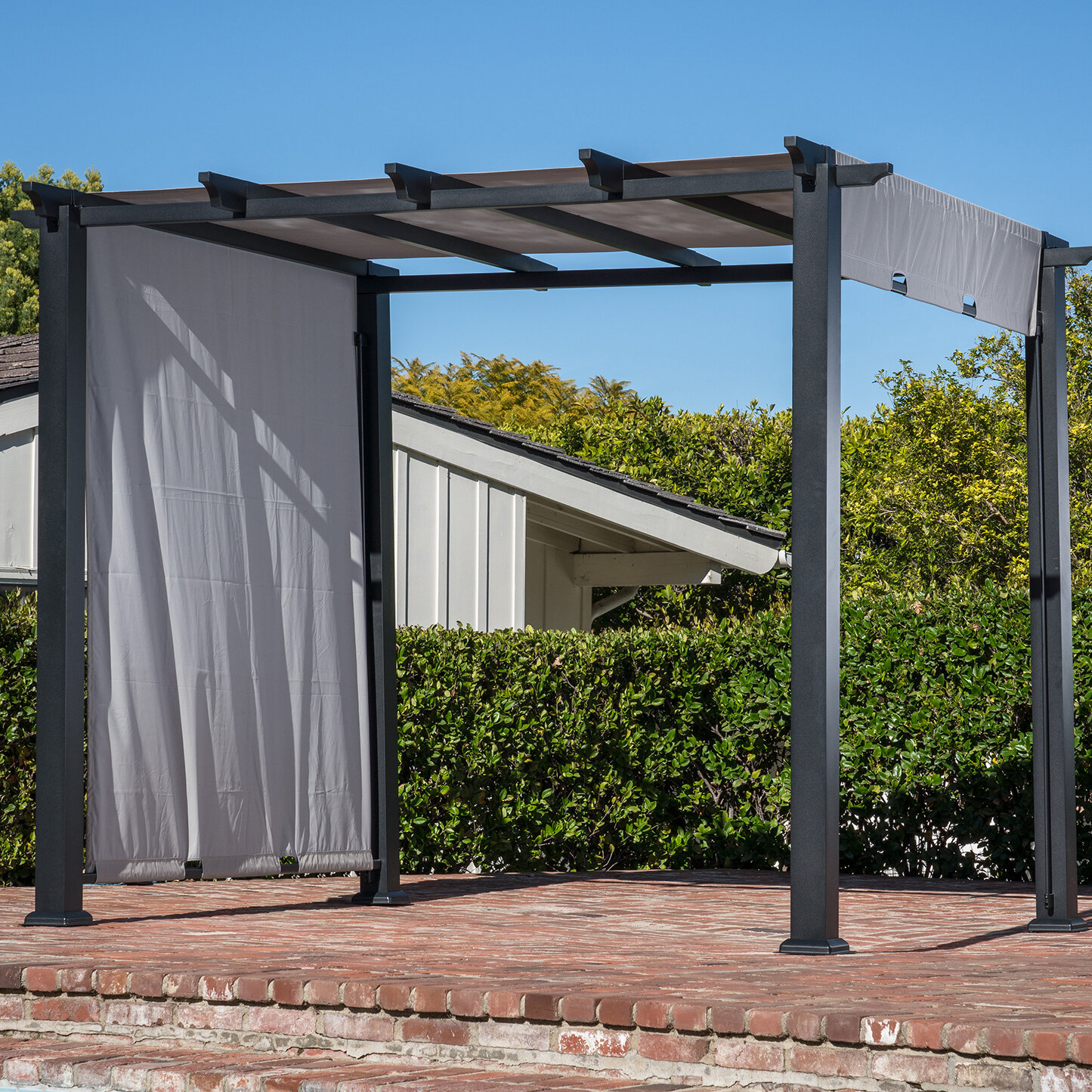 Steel Pergola with Canopy in Dark Grey