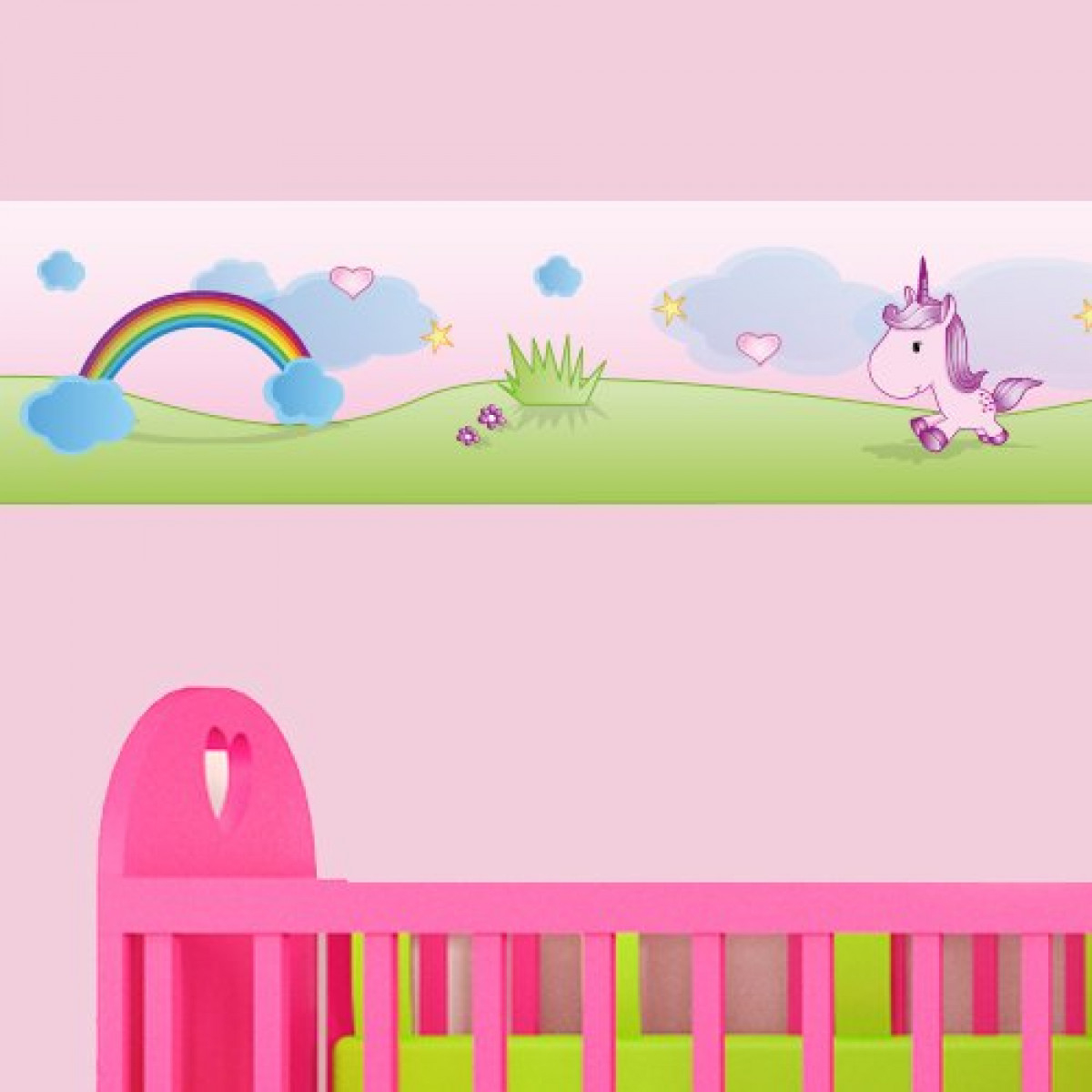 Sweet Unicorn Green Wall Border