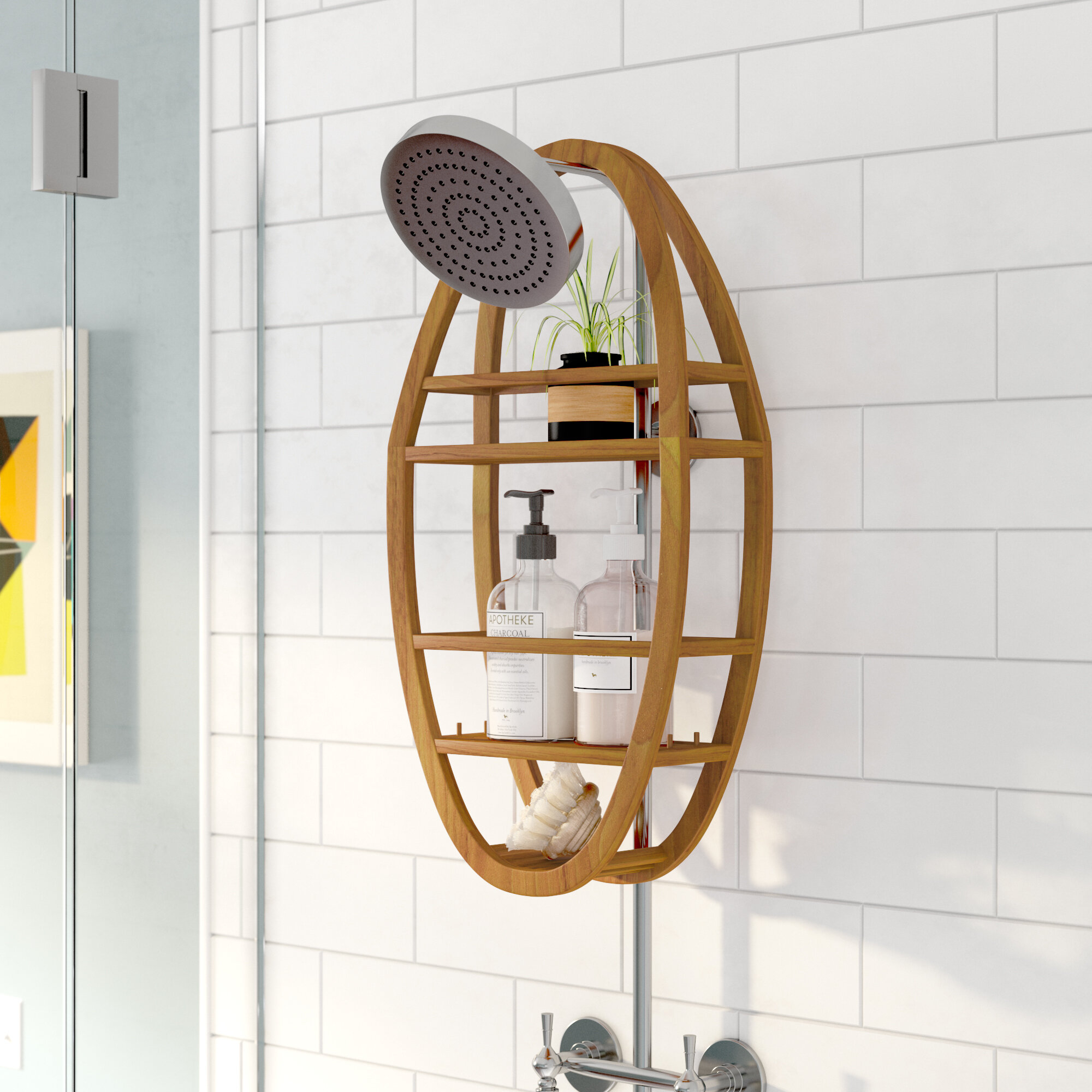 Teak Wood Oval Shower Caddy