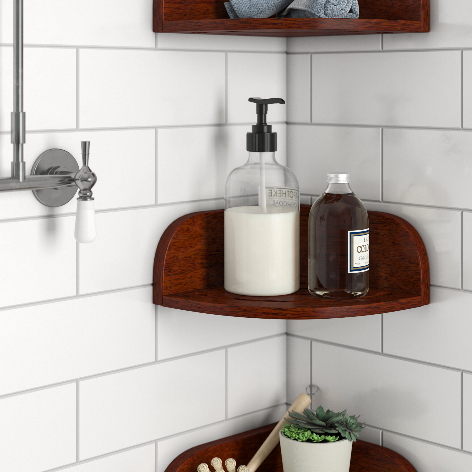 Teak Wood Suction Shower Shelf