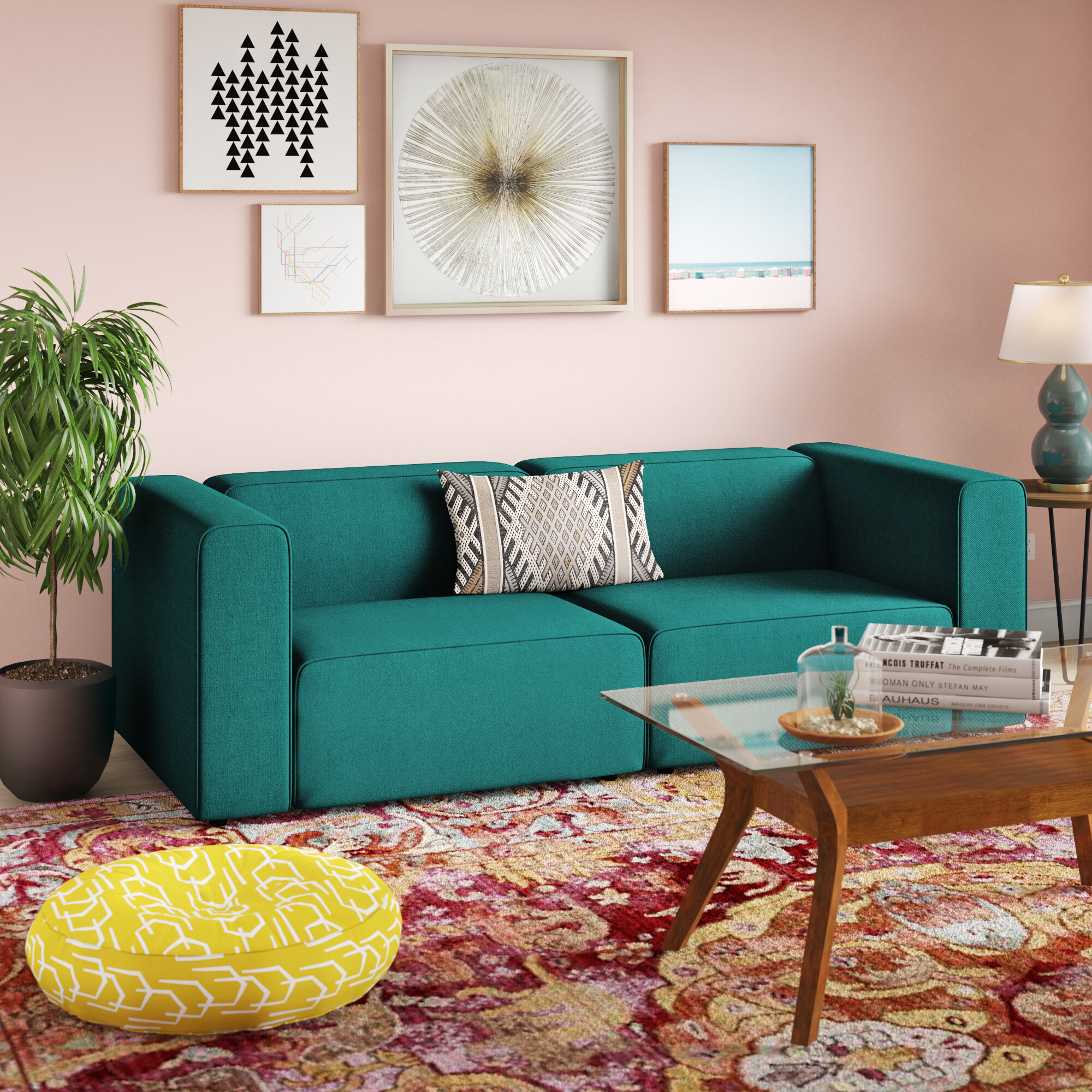 Teal Gold Polyester Living Room Set