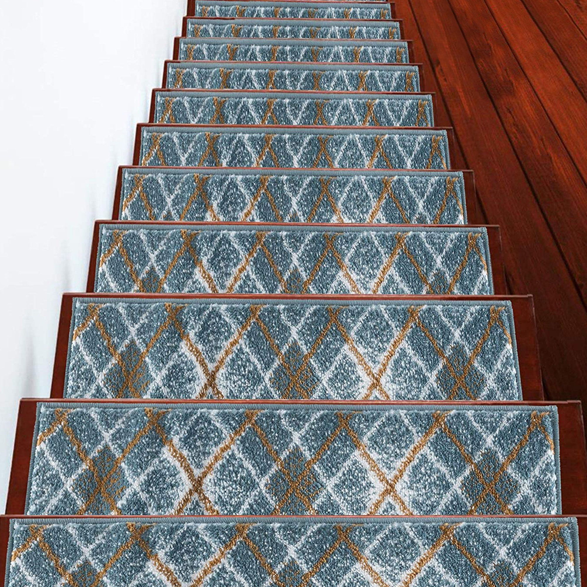 Teal Rectangle Striped Stair Tread