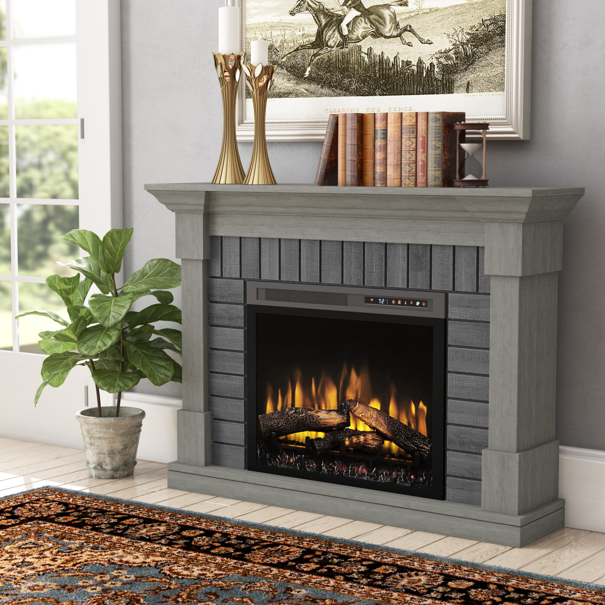 Traditional Electric Fireplace in Grey
