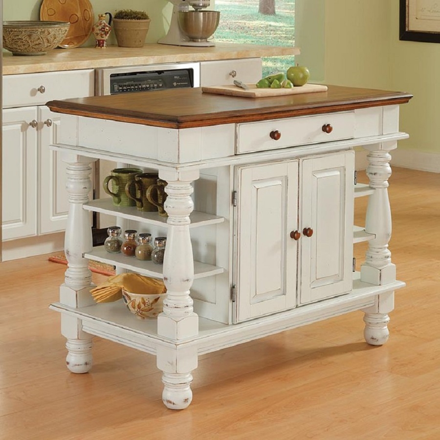 Traditional Kitchen Island with Drawers and Shelves