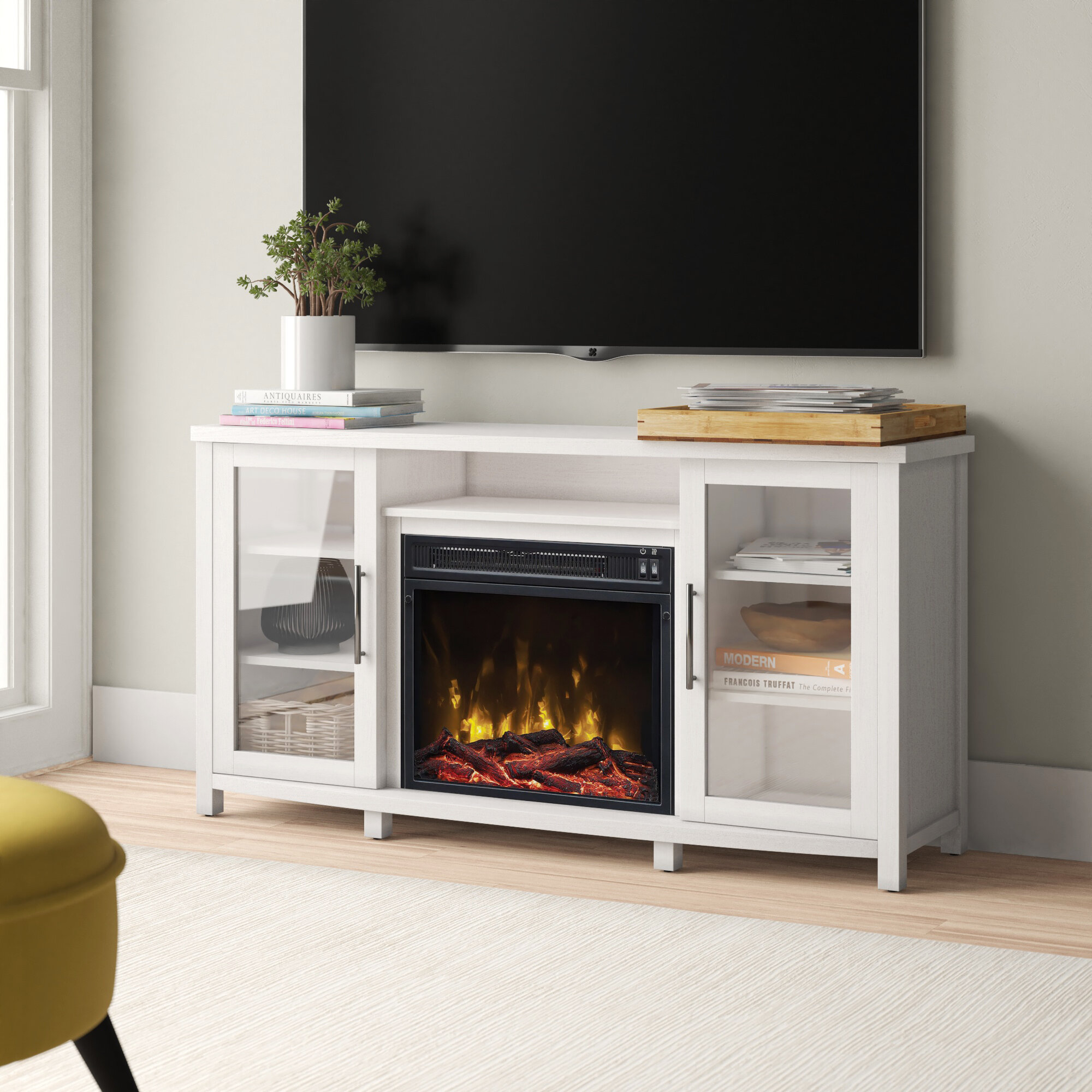 Traditional White Wooden Fireplace TV Stand