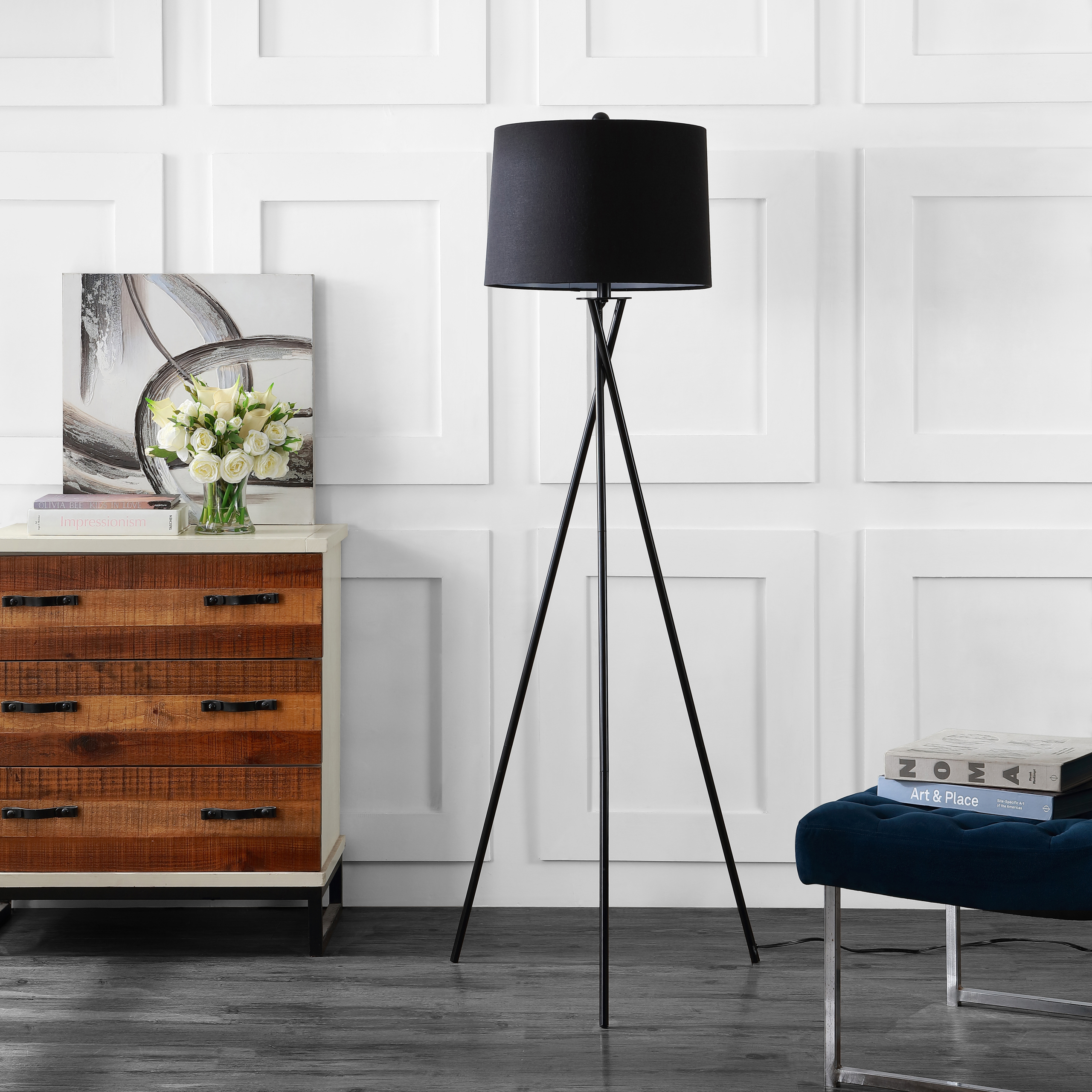 Tripod Floor Lamp With Cotton Shade