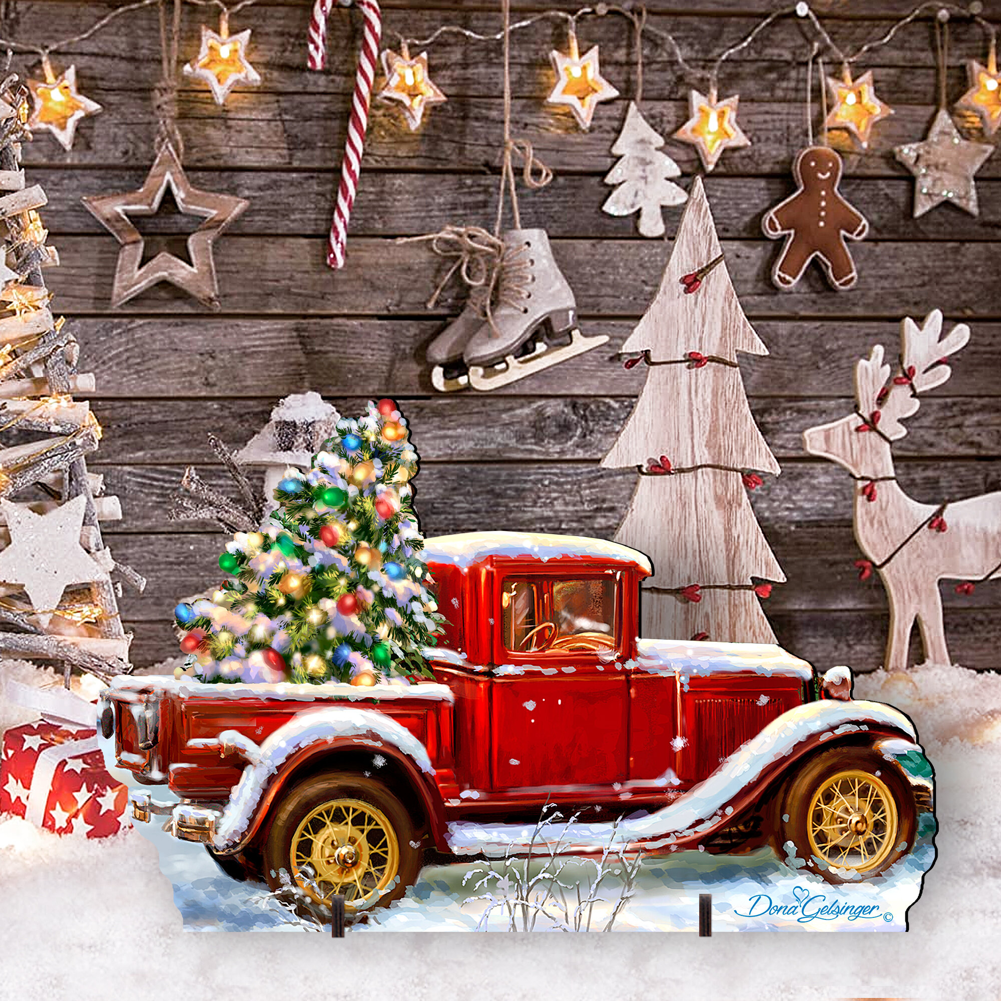 Truck and Christmas Tree Outdoor Lawn Art