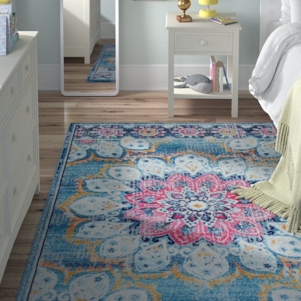 Turquoise Polypropylene Traditional Area Rug