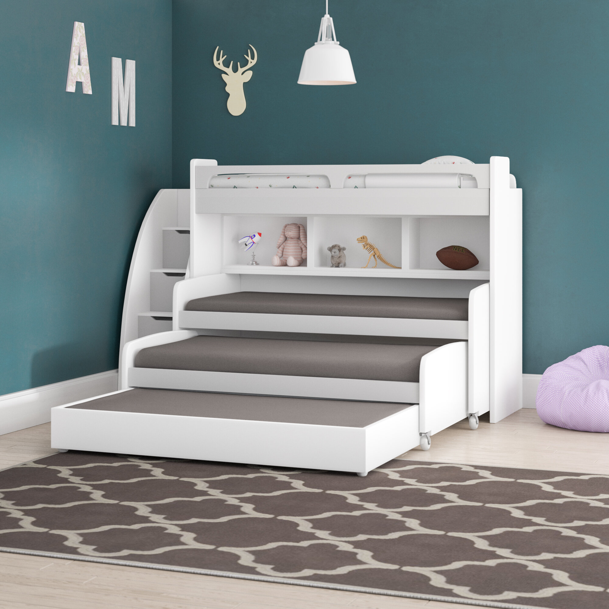 Twin L Shaped Bunk Bed With Bookcase