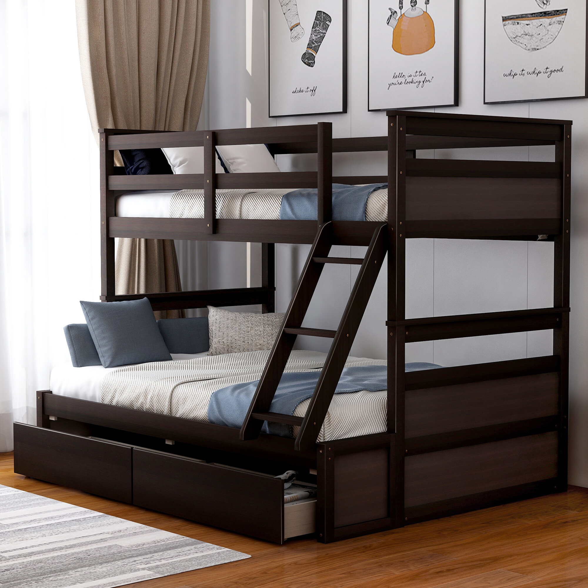 Twin Over Bunk Bed with Drawers