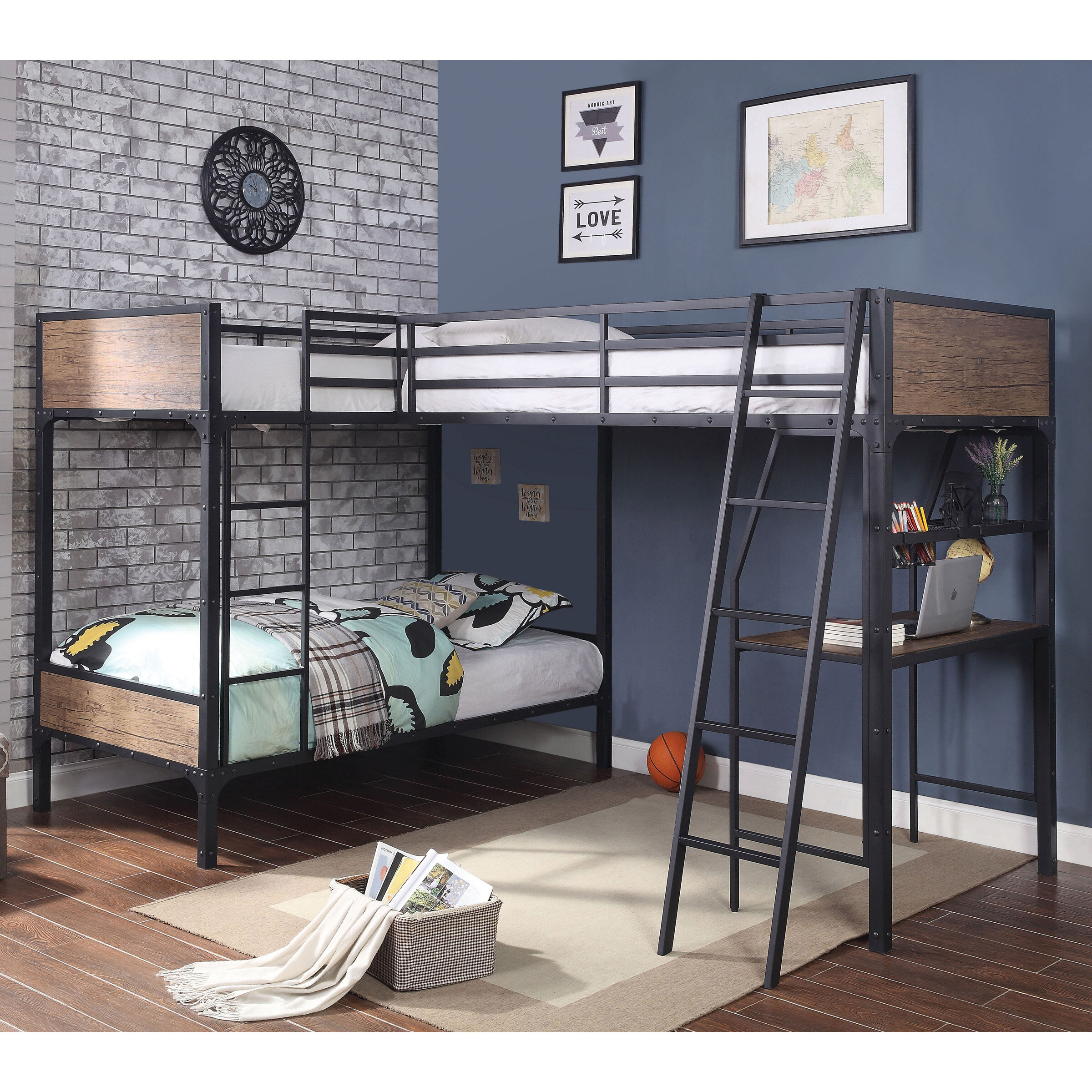 Twin over Twin over Twin L-Shaped Triple Bunk Bed