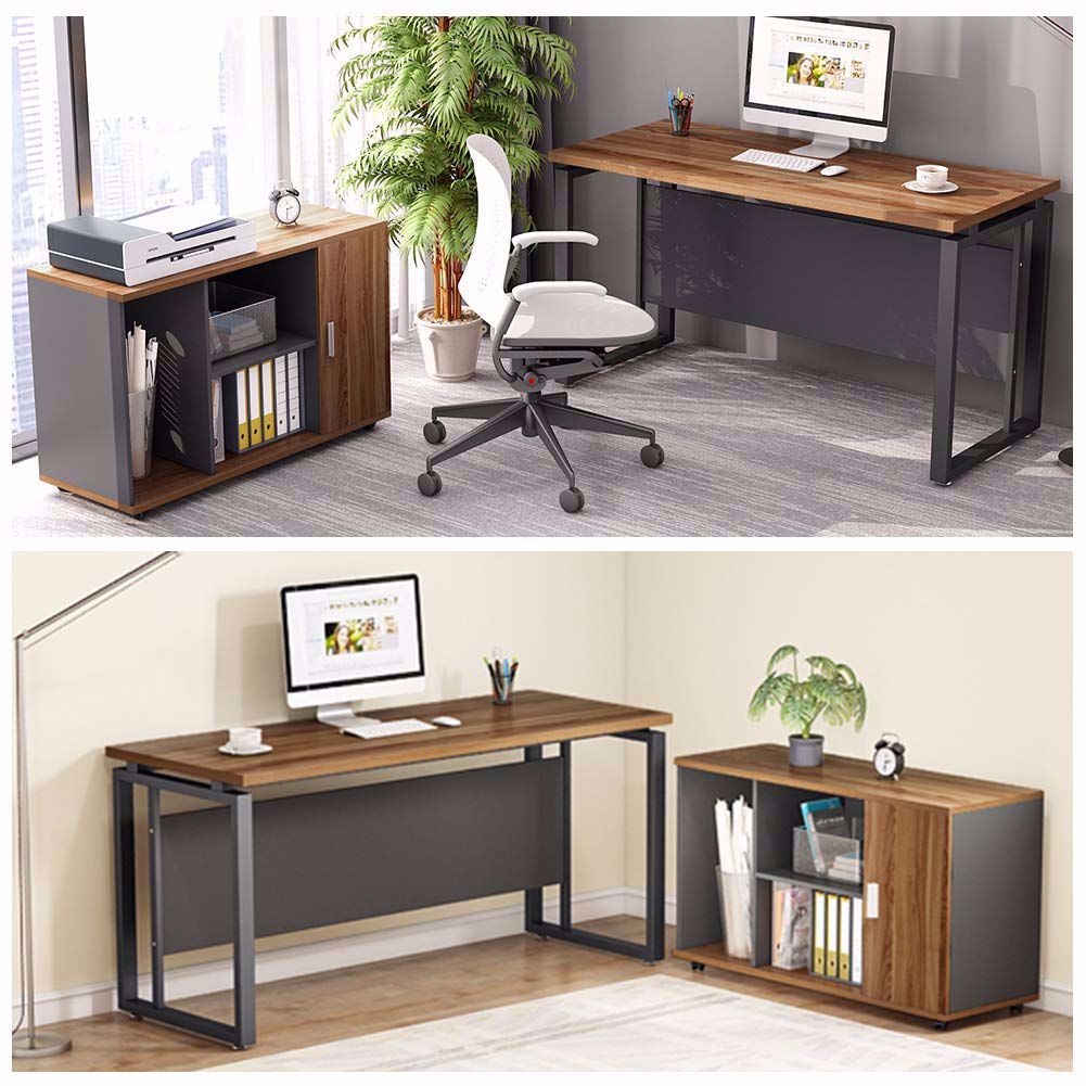 Two Piece Credenza Corner Desk Set