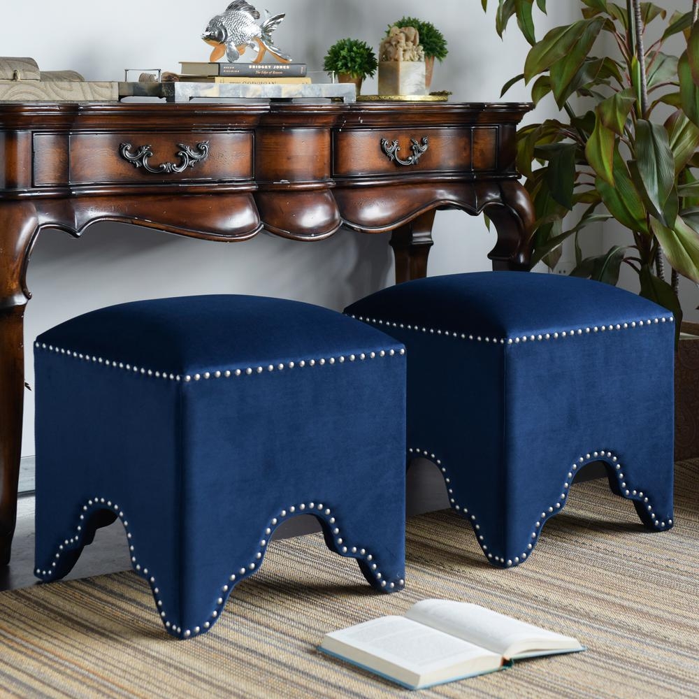 Velvet Navy Blue Art Deco Ottoman