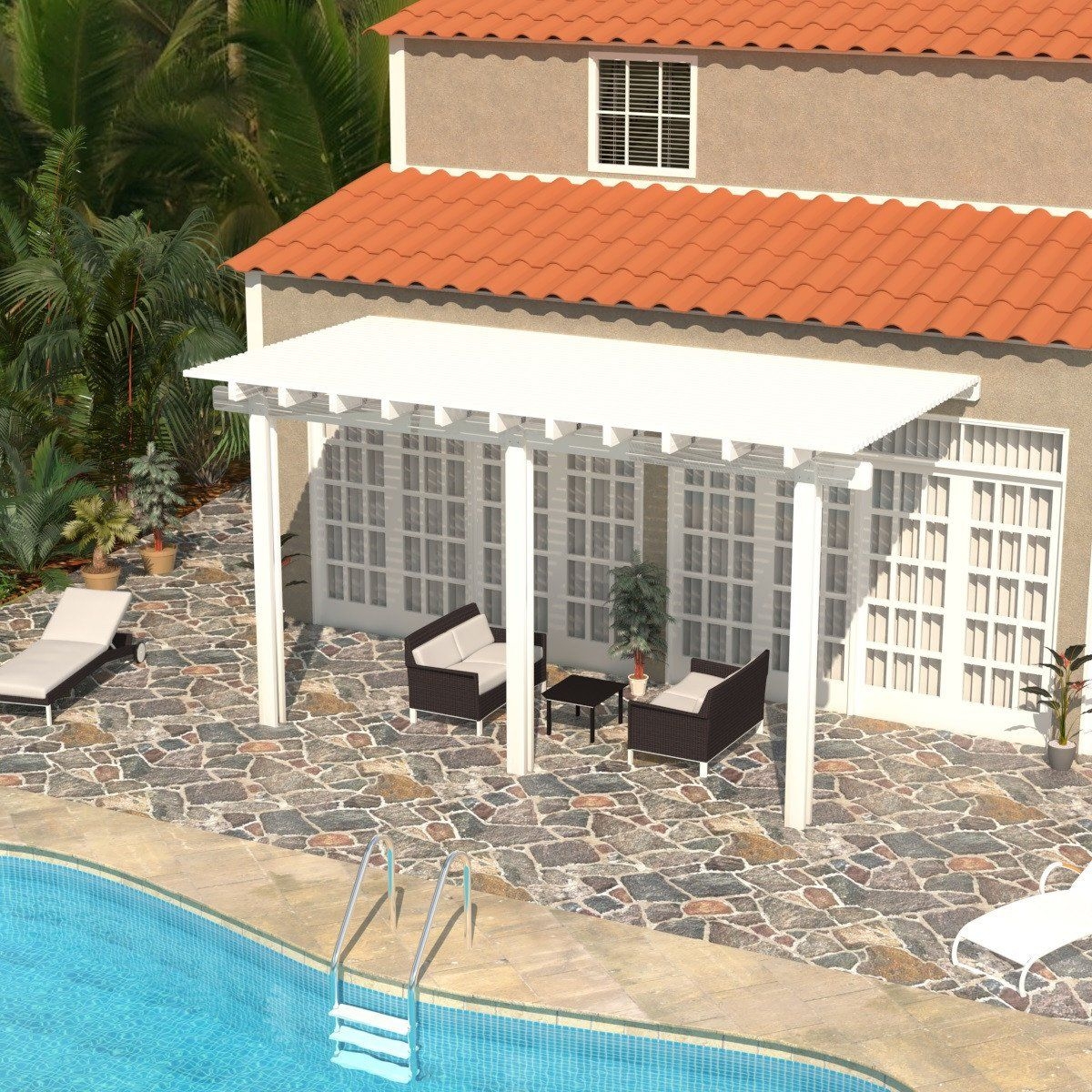 Wall Mounted White Aluminum Pergola