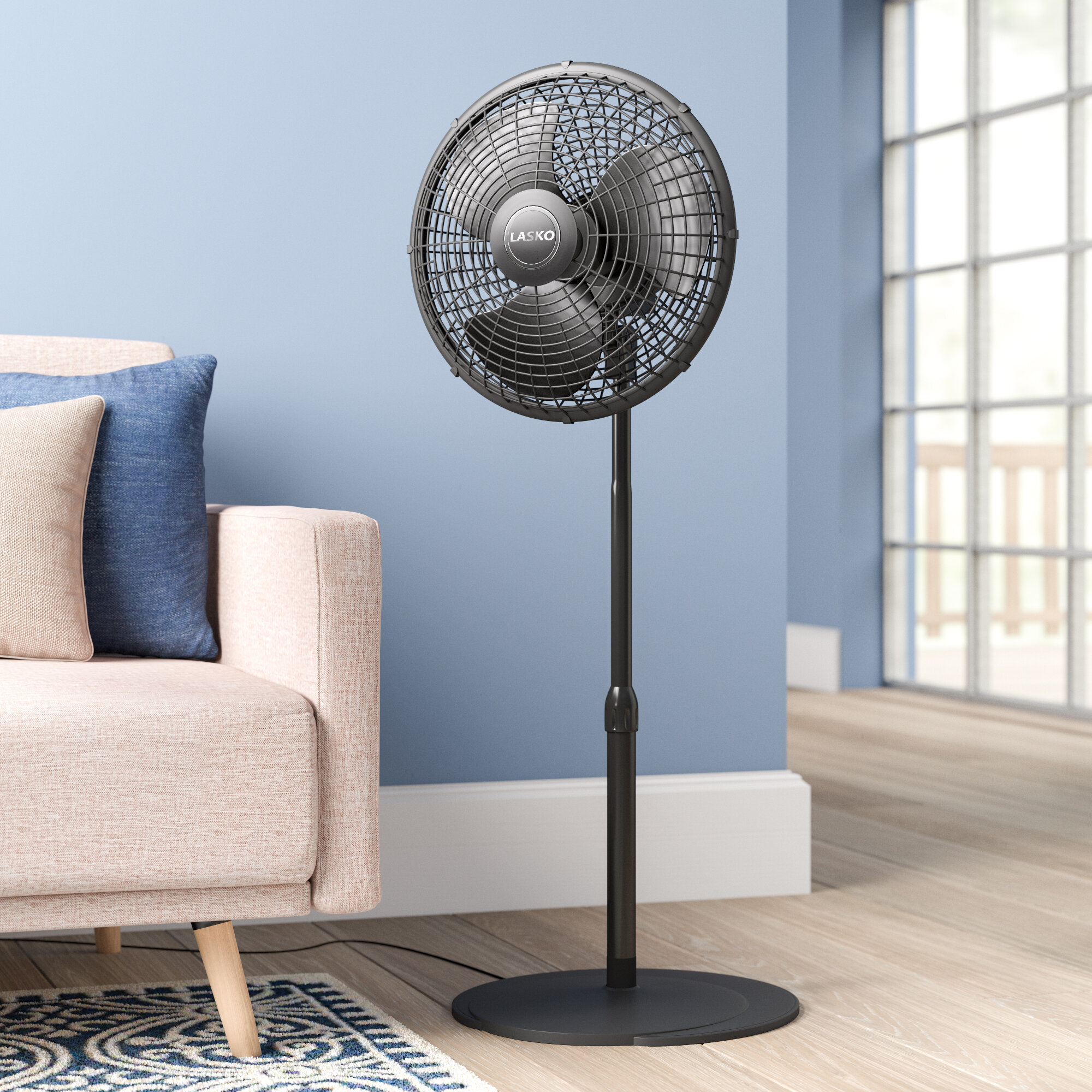 Wall Plug-in Oscillating Floor Fan in Black