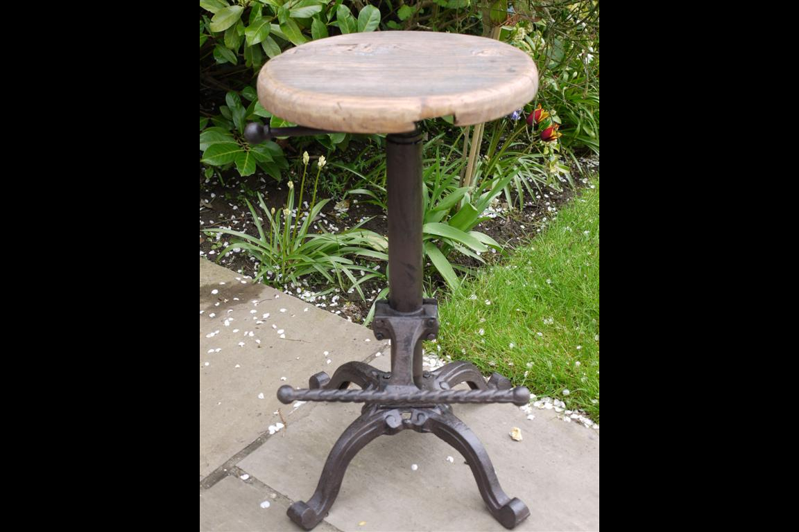 Walnut Metal Adjustable Height Bar Stool