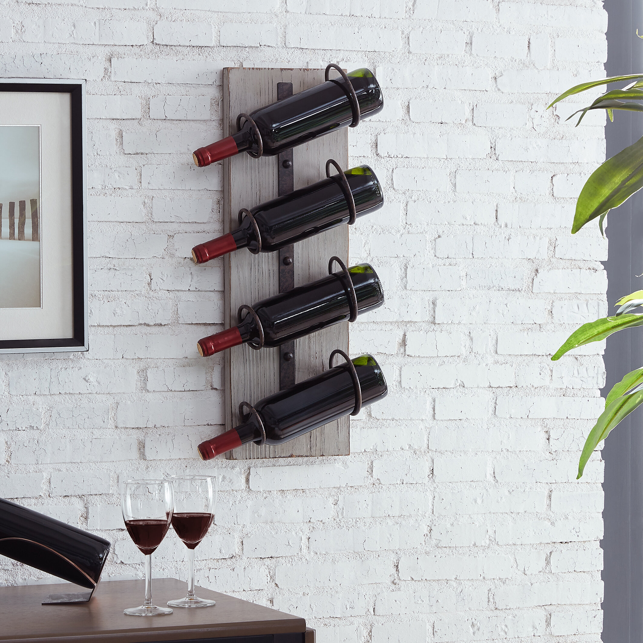 Weathered Gray Wall Mounted Wine Bottle Rack