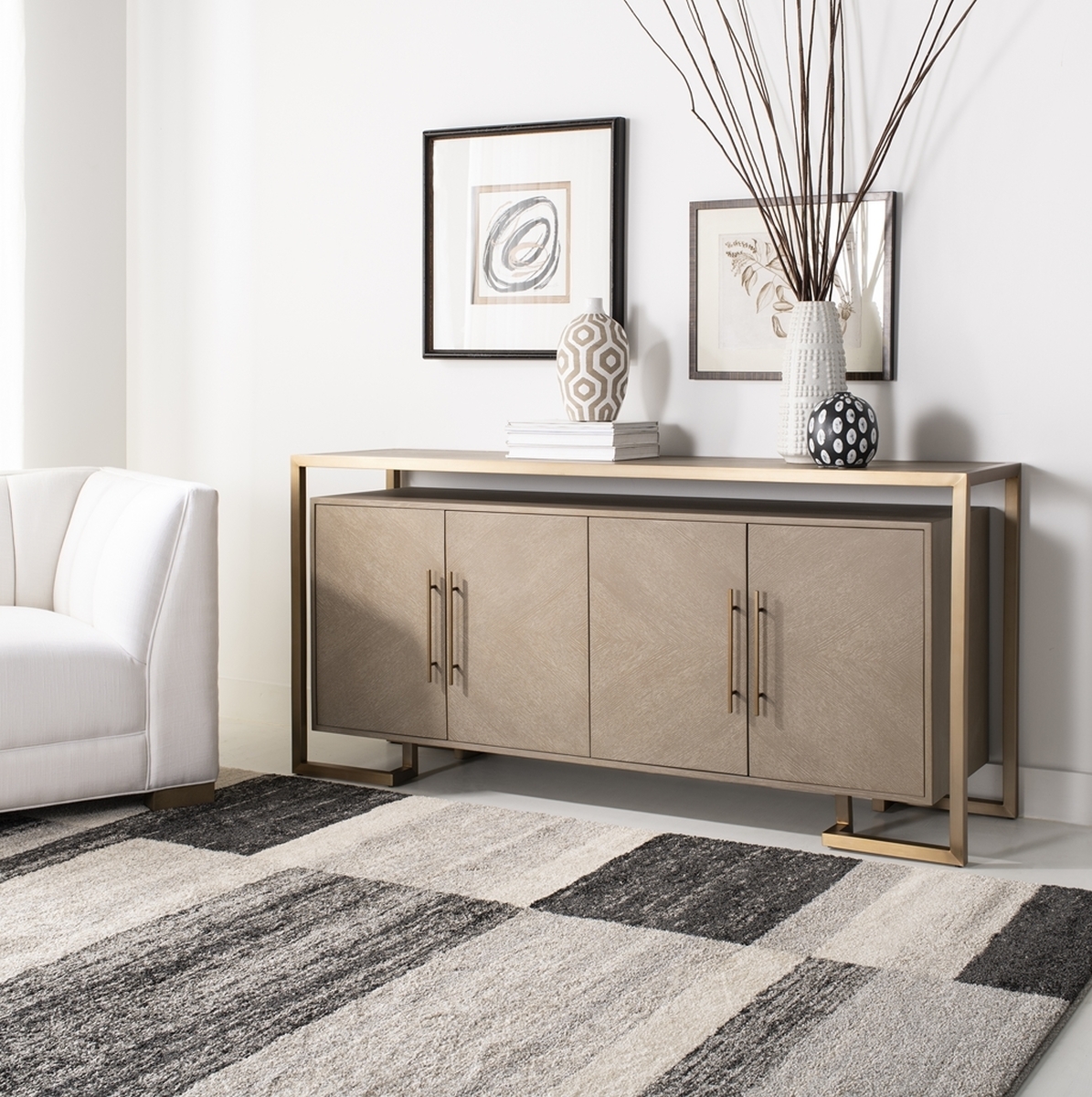 Weathered Oak Manufactured Wood Metal Credenza