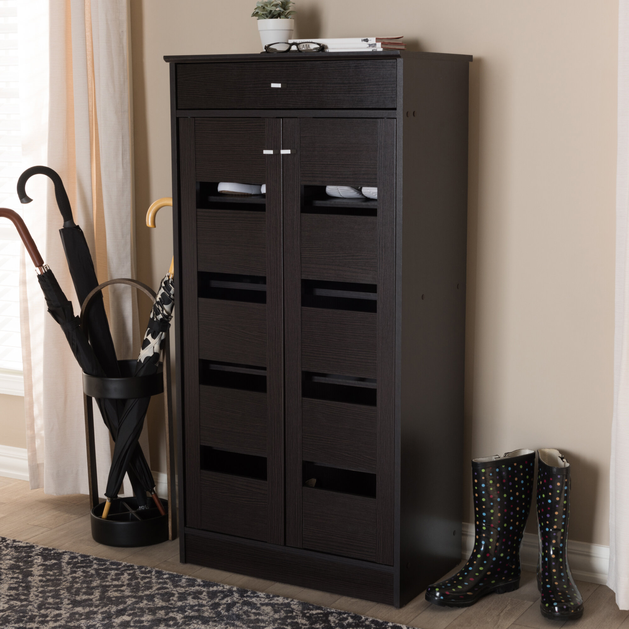 Wenge Brown Manufactured Wood Shoe Storage Cabinet