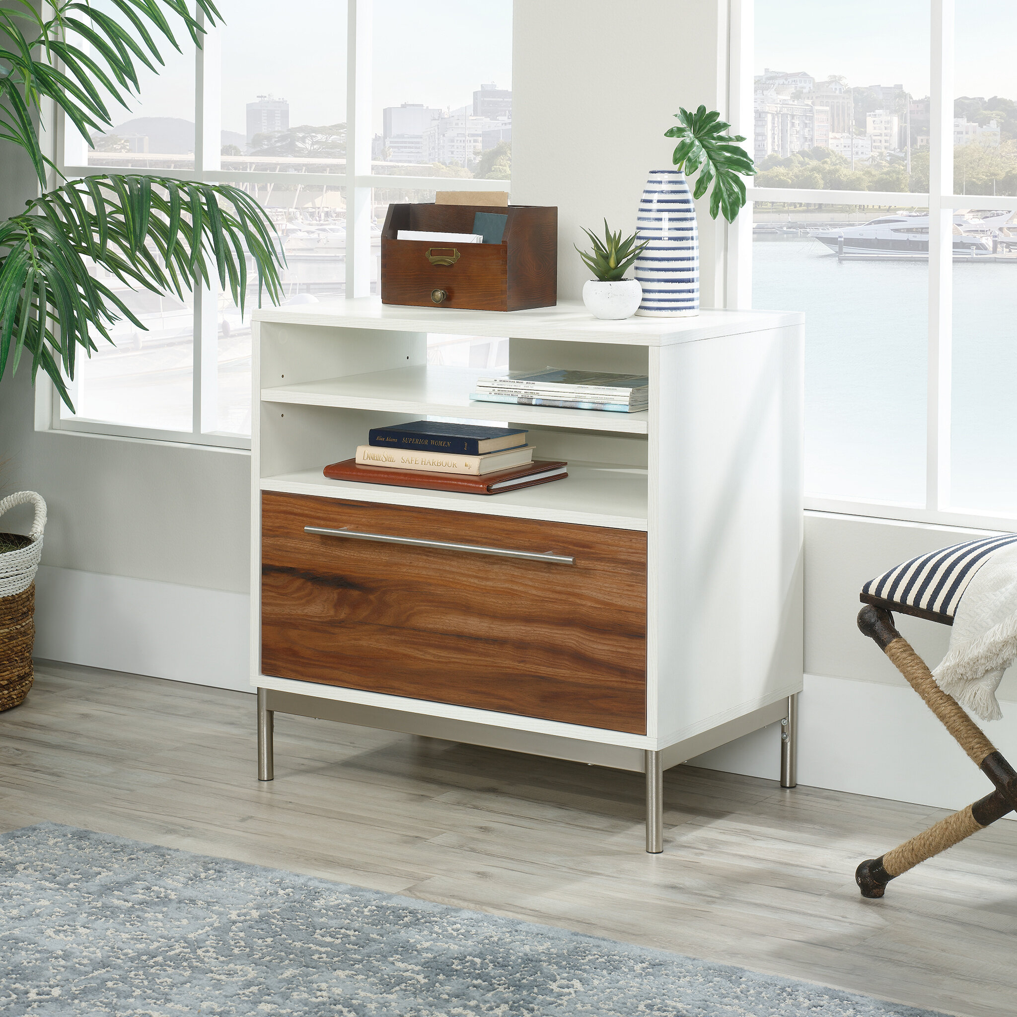 White and Brown Wood 1-Drawer Lateral Filing Cabinet