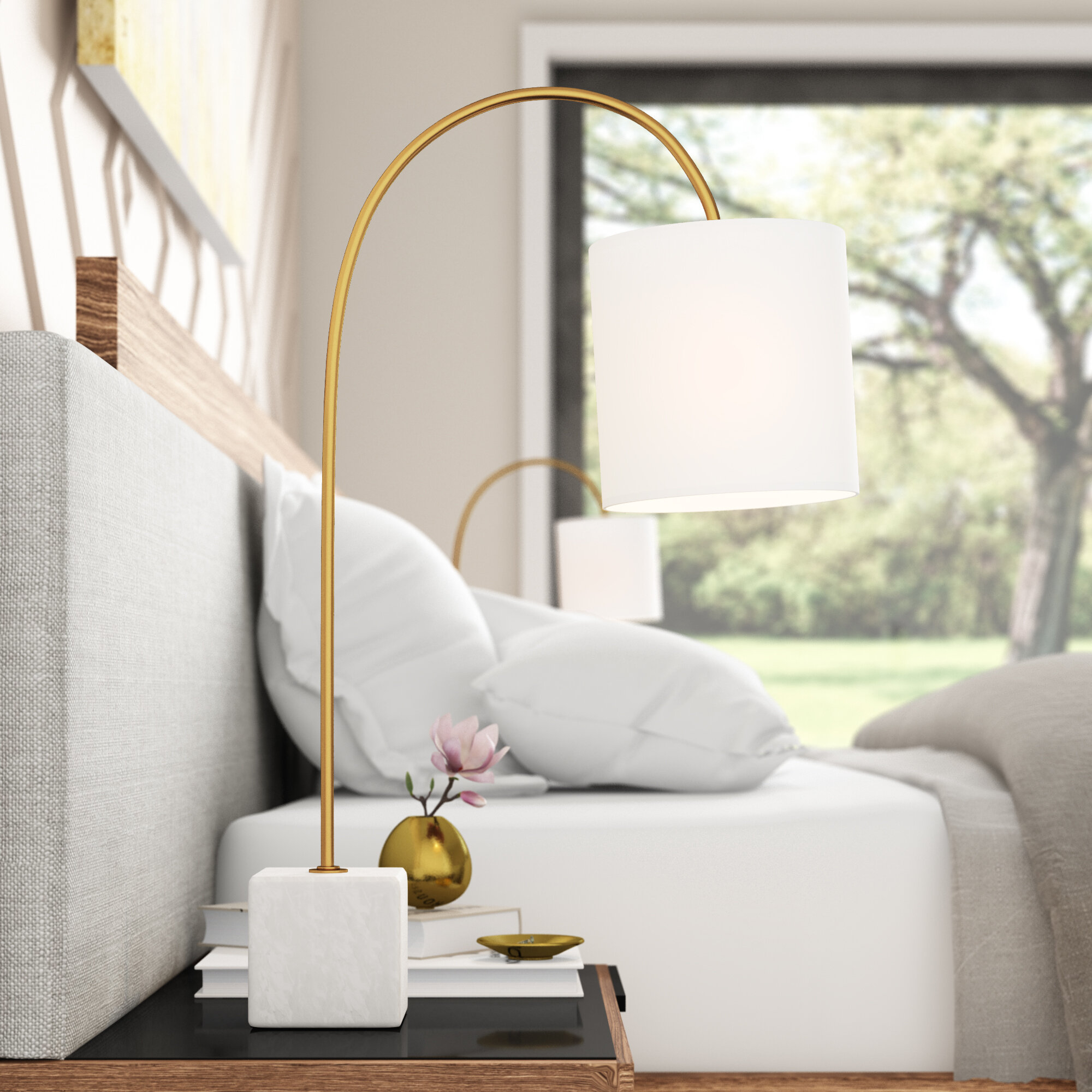 White Brass Marble Arched Table Lamp