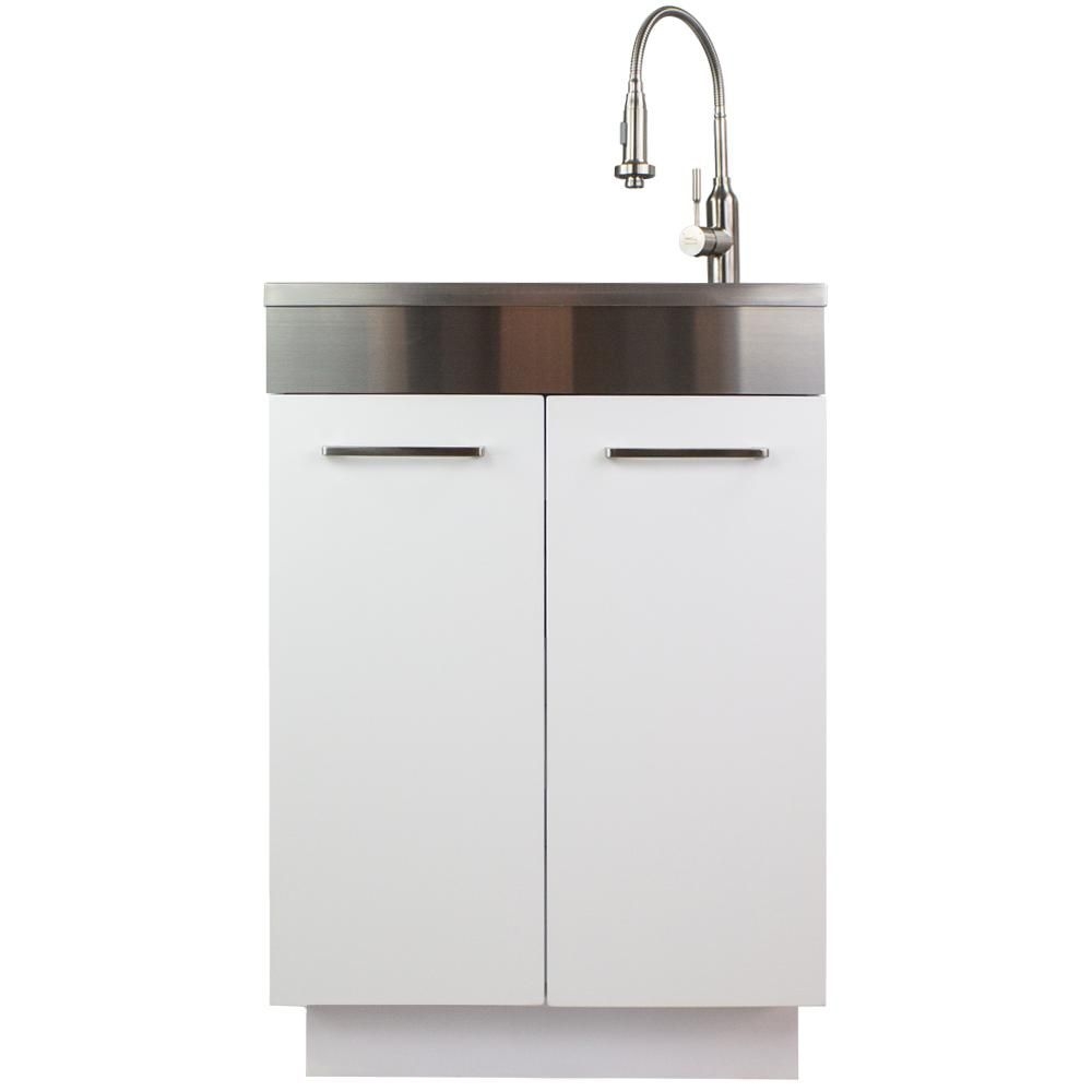 White Cabinet Laundry Sink With Faucet