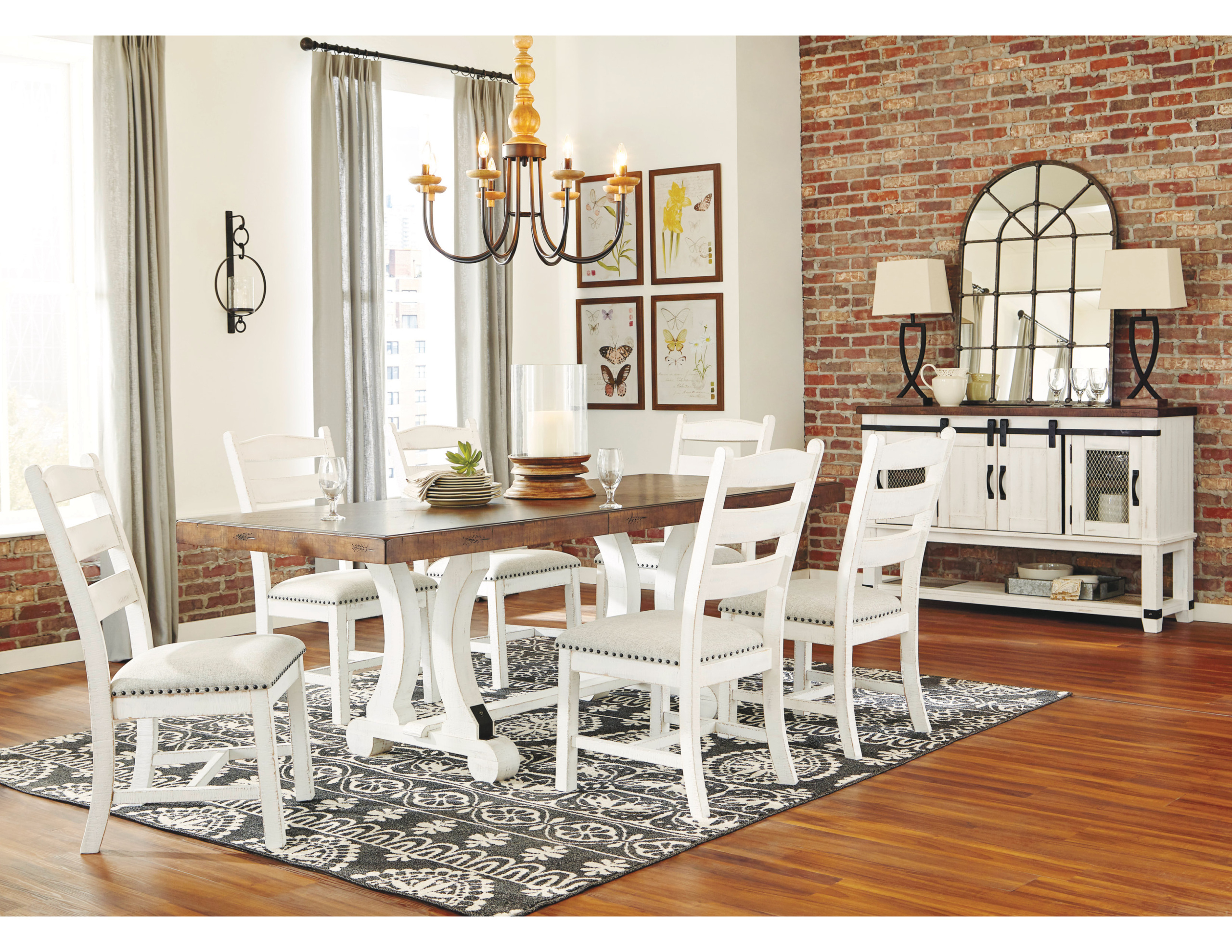 White Double Pedestal Table Dining Set