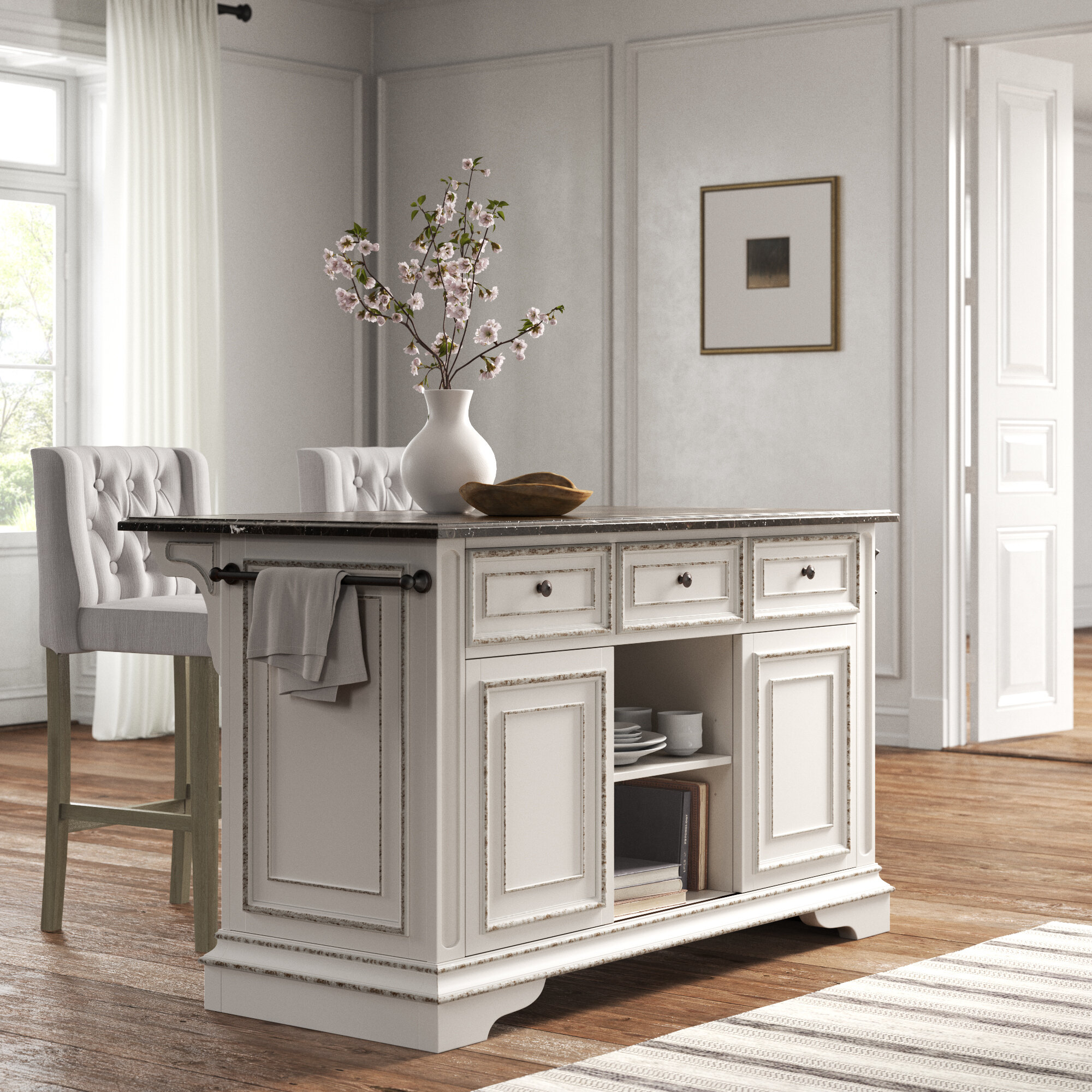 White Elegant Large Kitchen Island