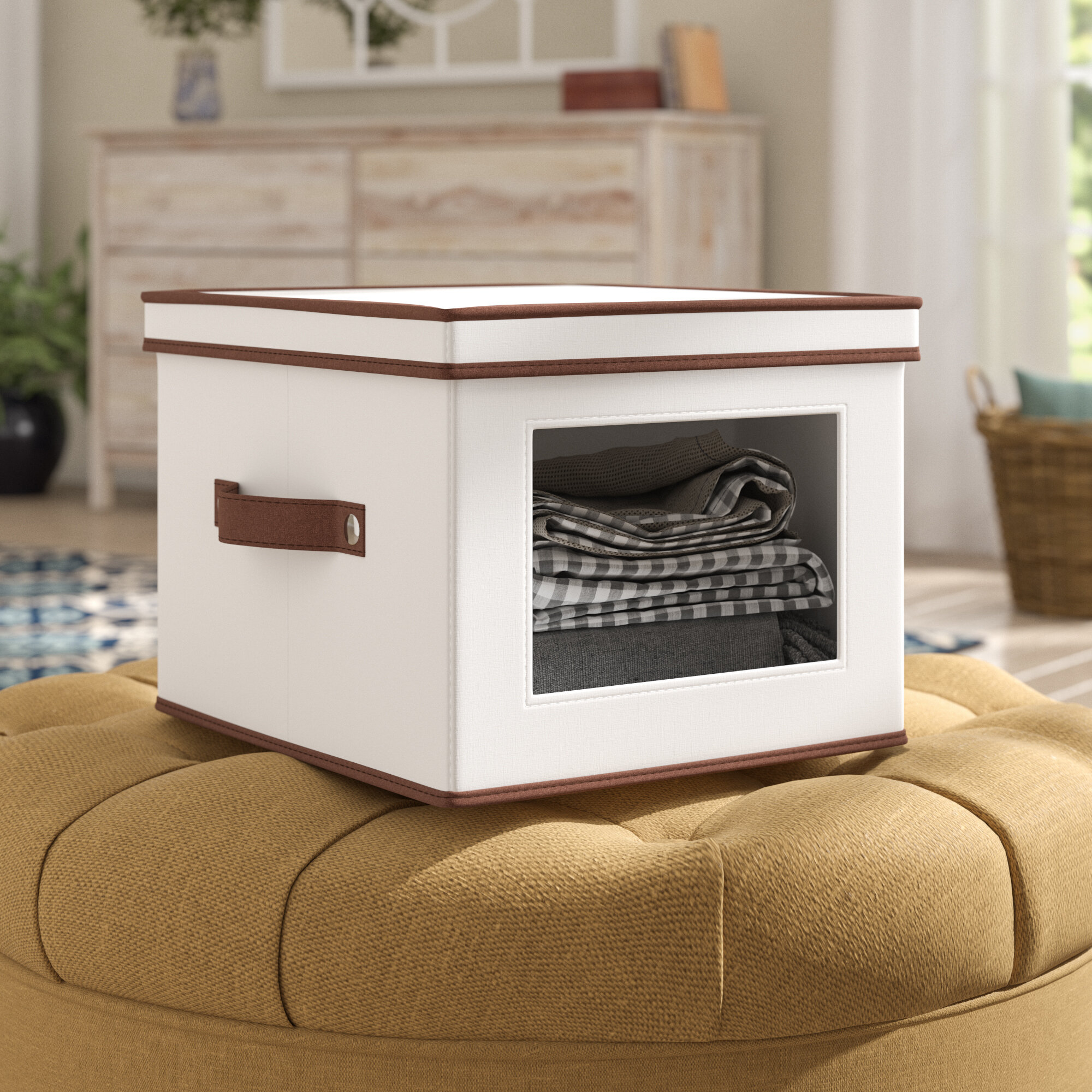 White Fabric Square Medium Box