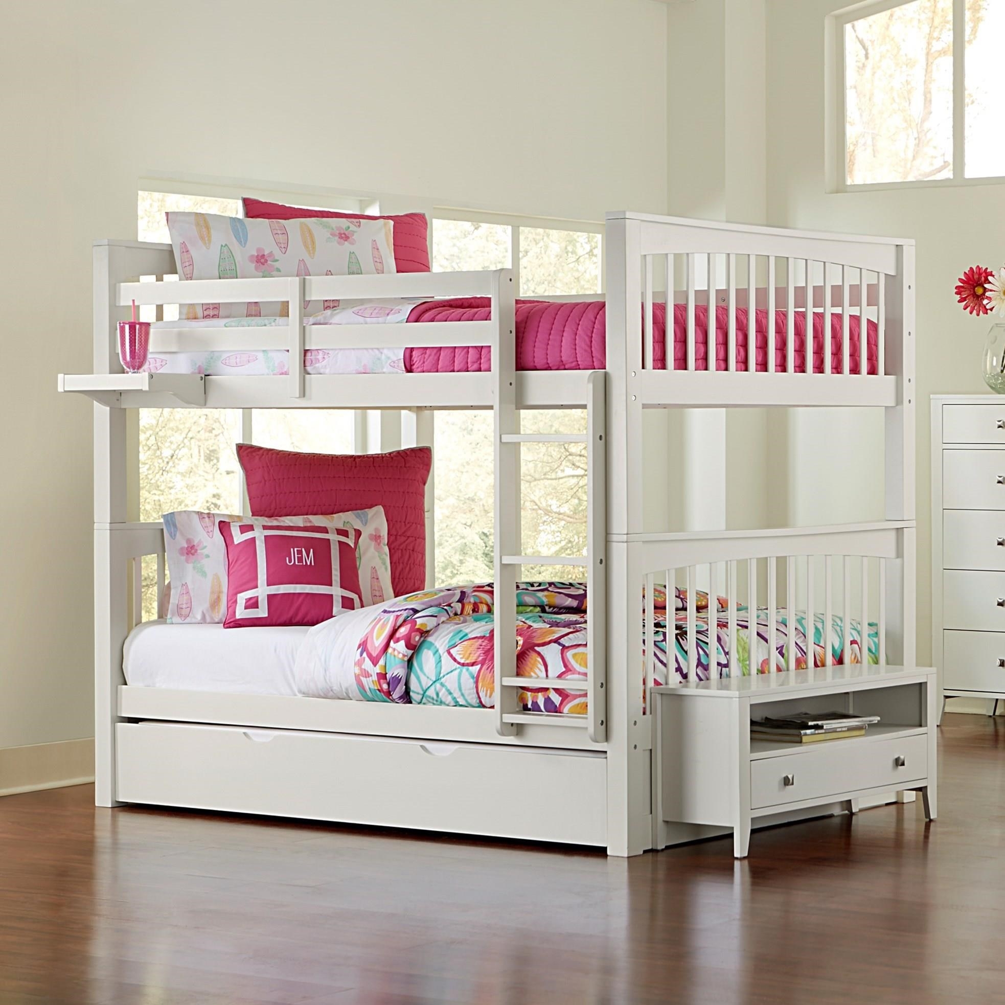 White Full Over Full Platform Bed With Trundle
