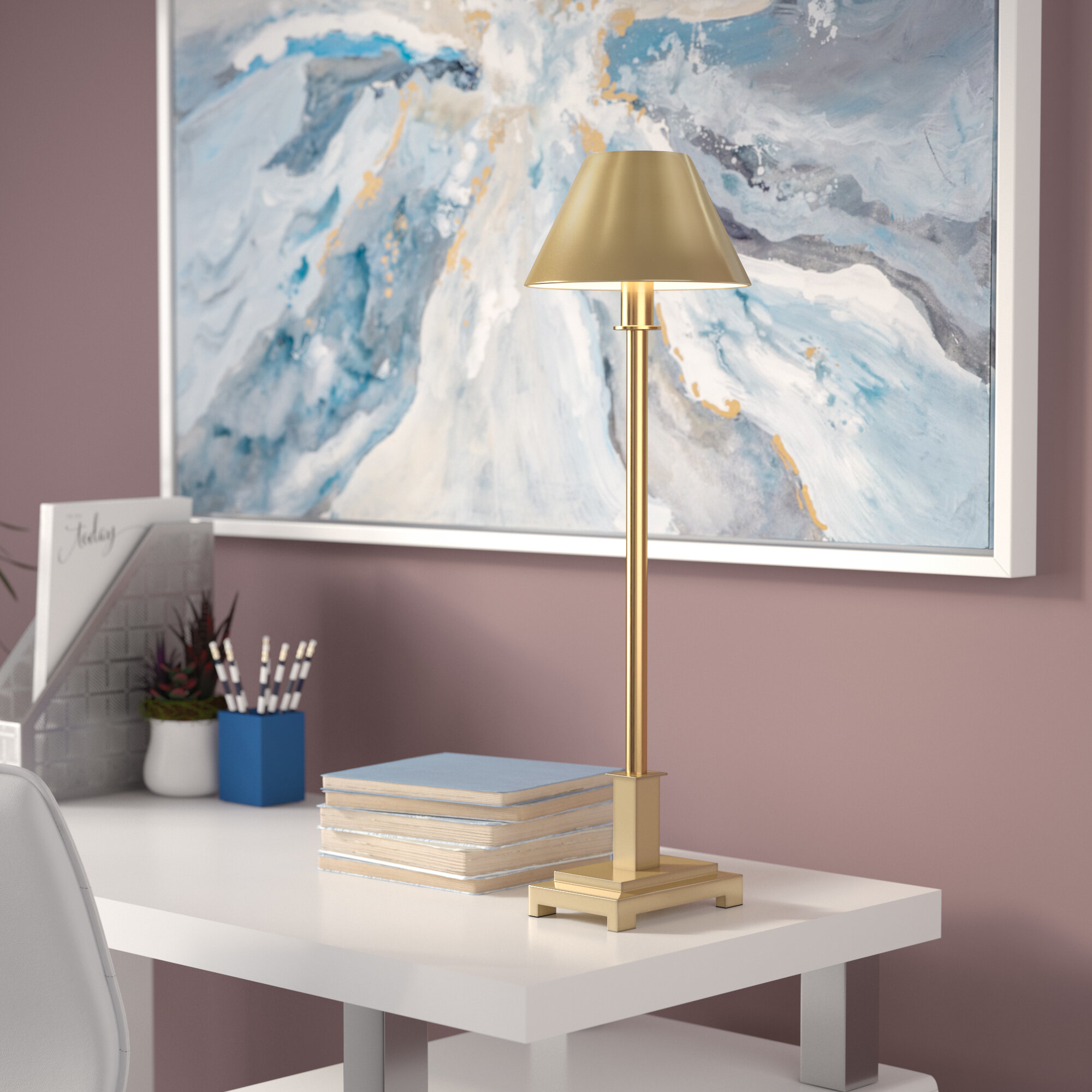 White Glass Metal Buffet Lamp