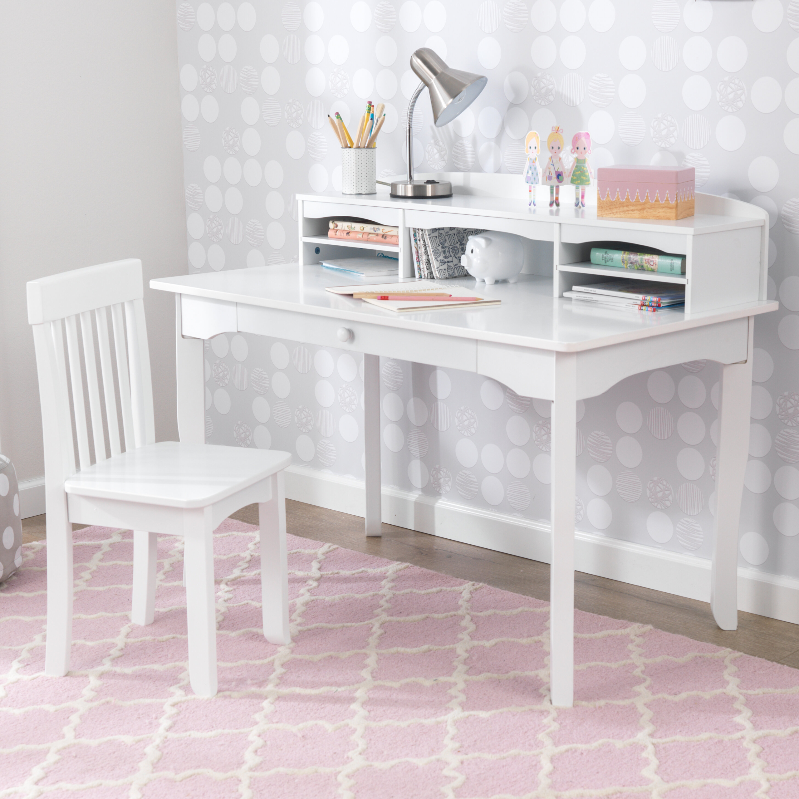 White Kids Writing Desk with Hutch