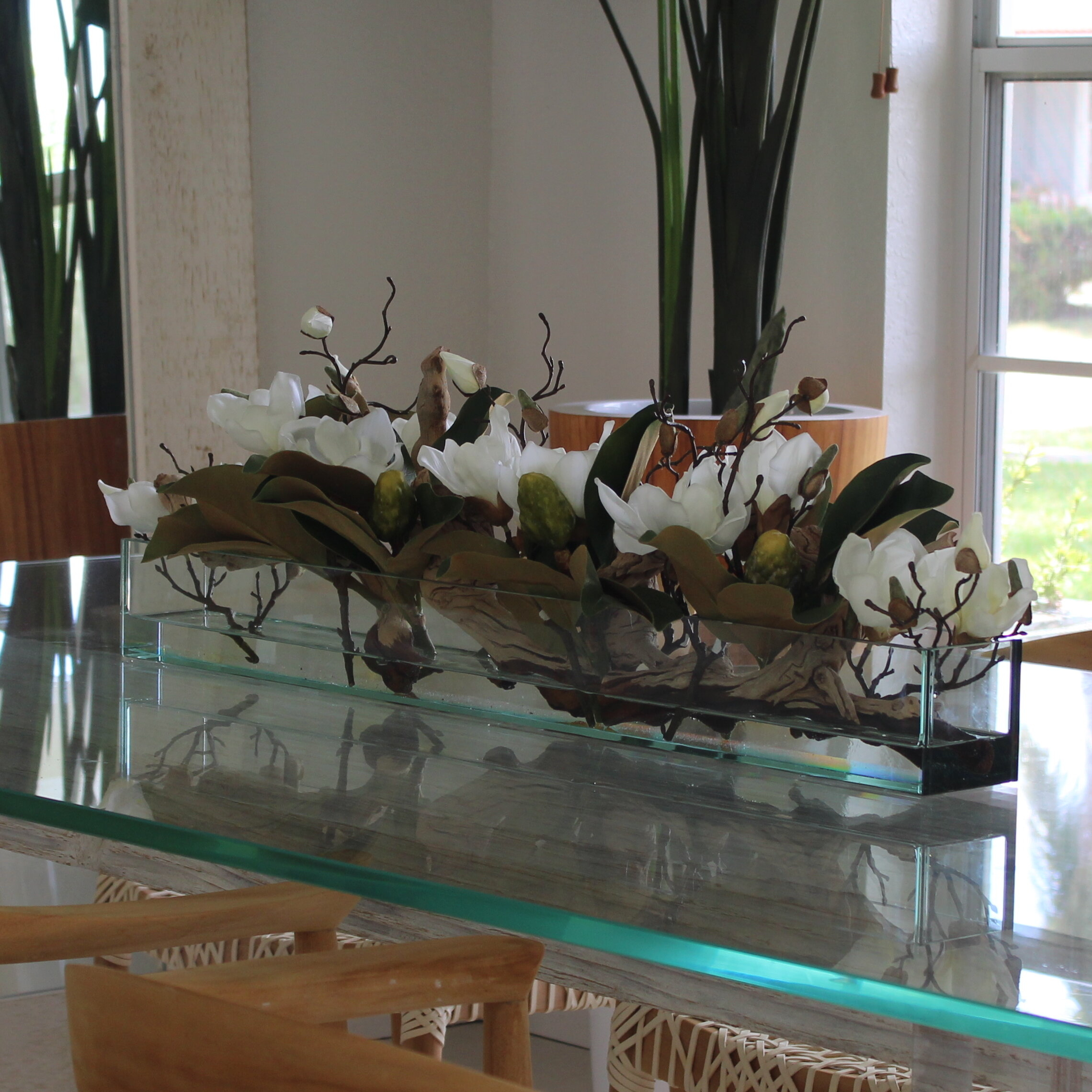 White Magnolia Artificial Flowers in Planter