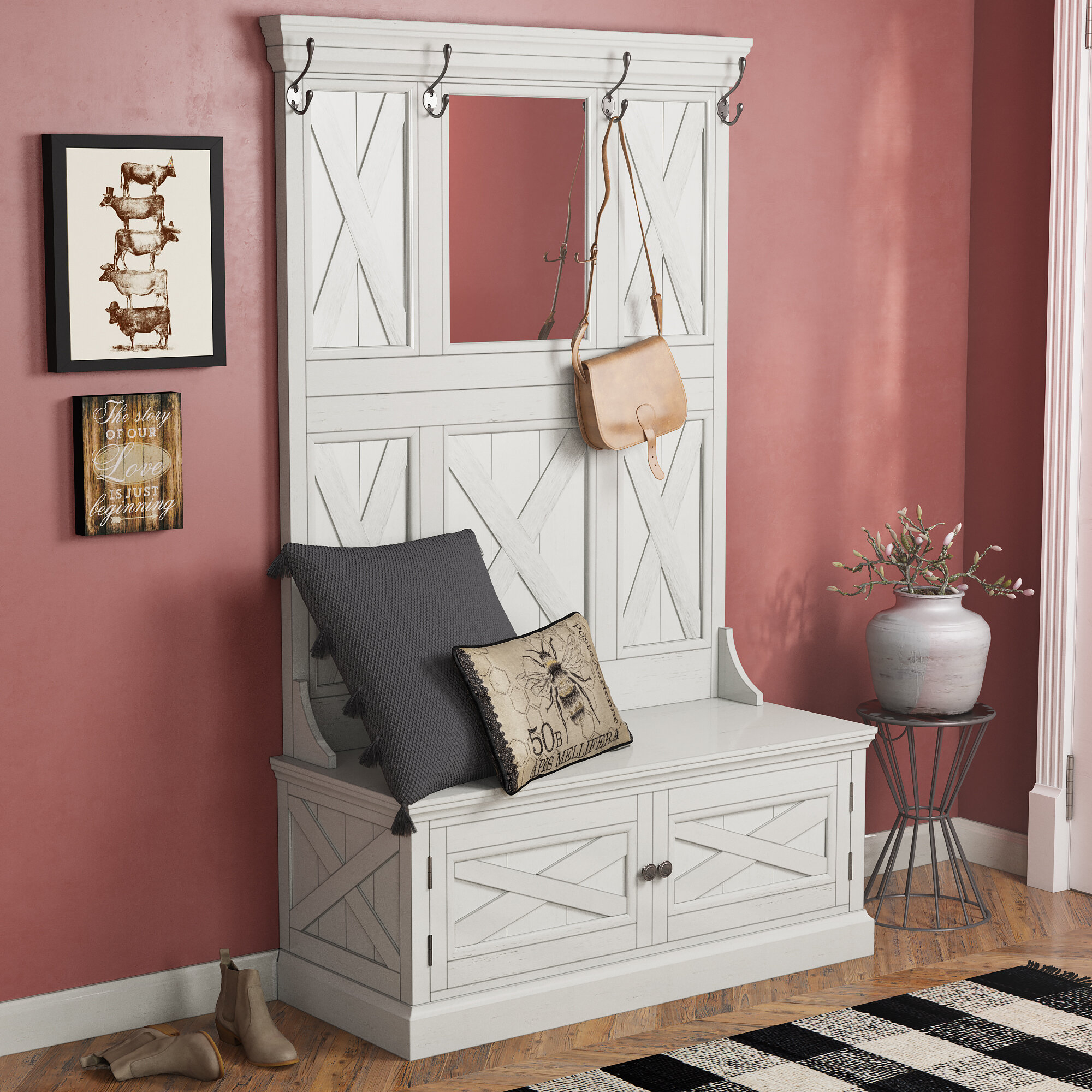 White Mahogany Solid Wood Hall Tree