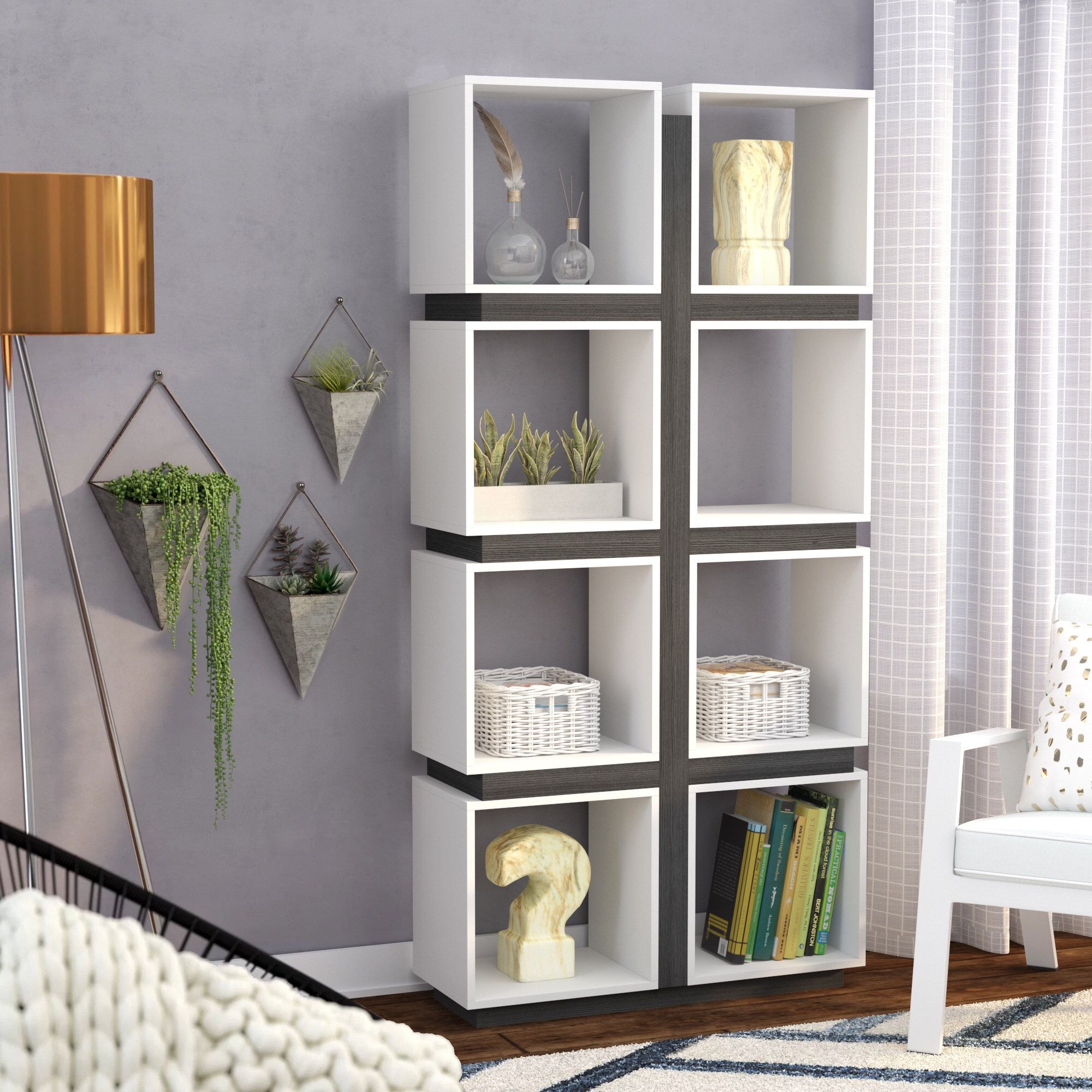 White Manufactured Wood Cube Bookcase
