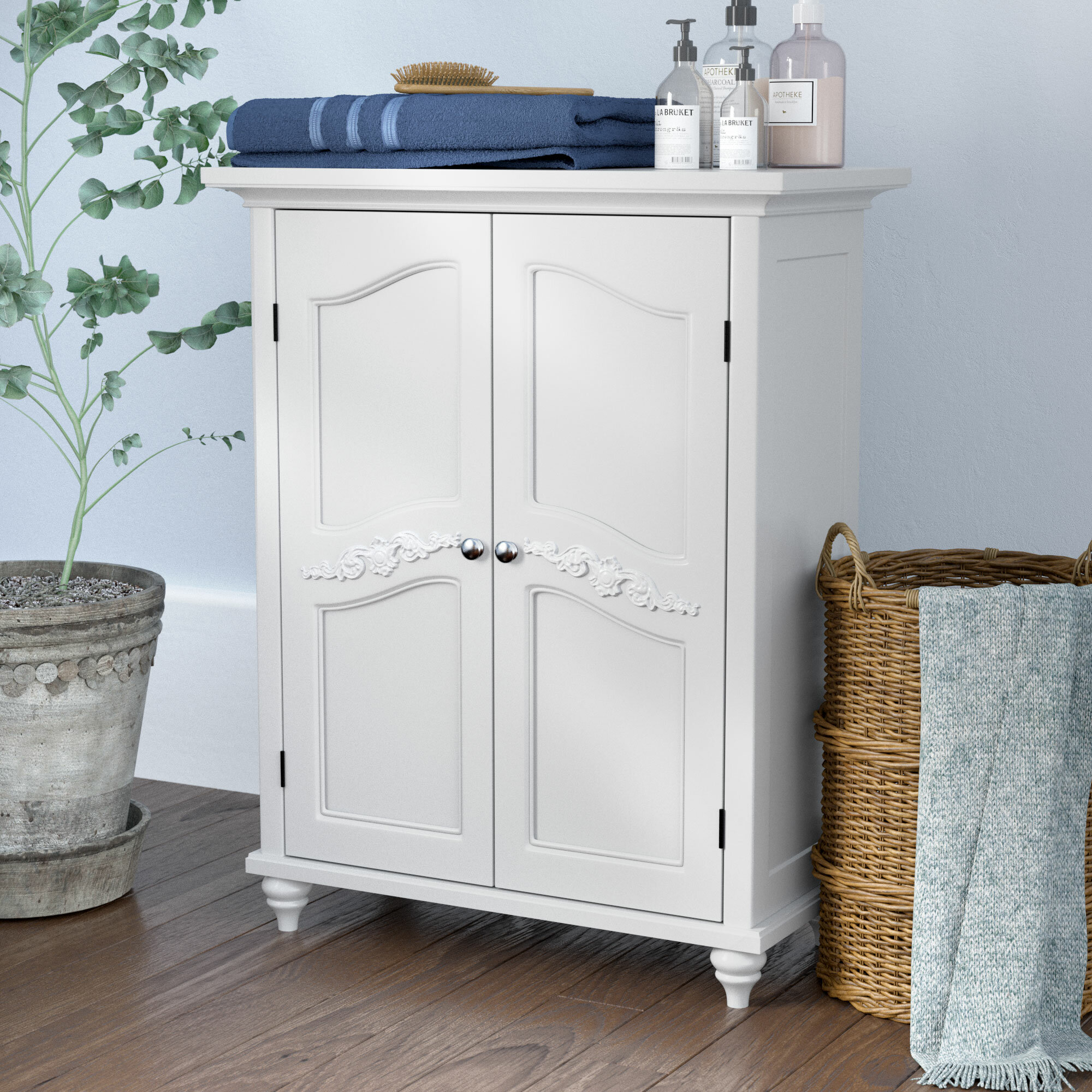 White Manufactured Wood Free Standing Bathroom Cabinet