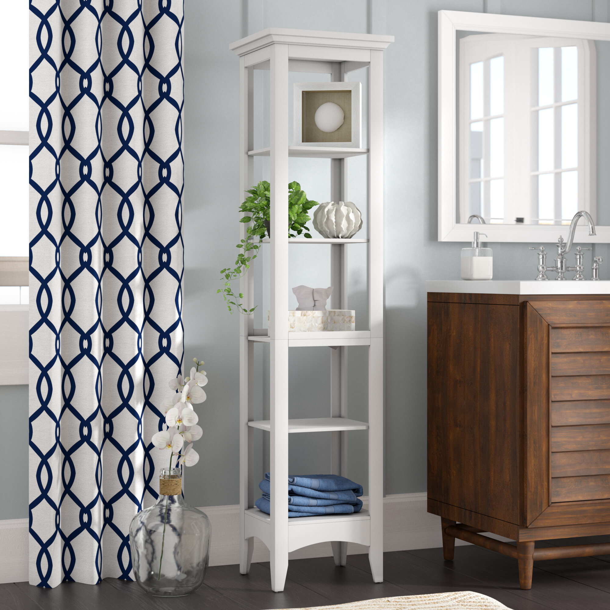 White Manufactured Wood Free Standing Bathroom Shelves