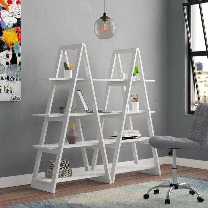 White Manufactured Wood Ladder Bookcase