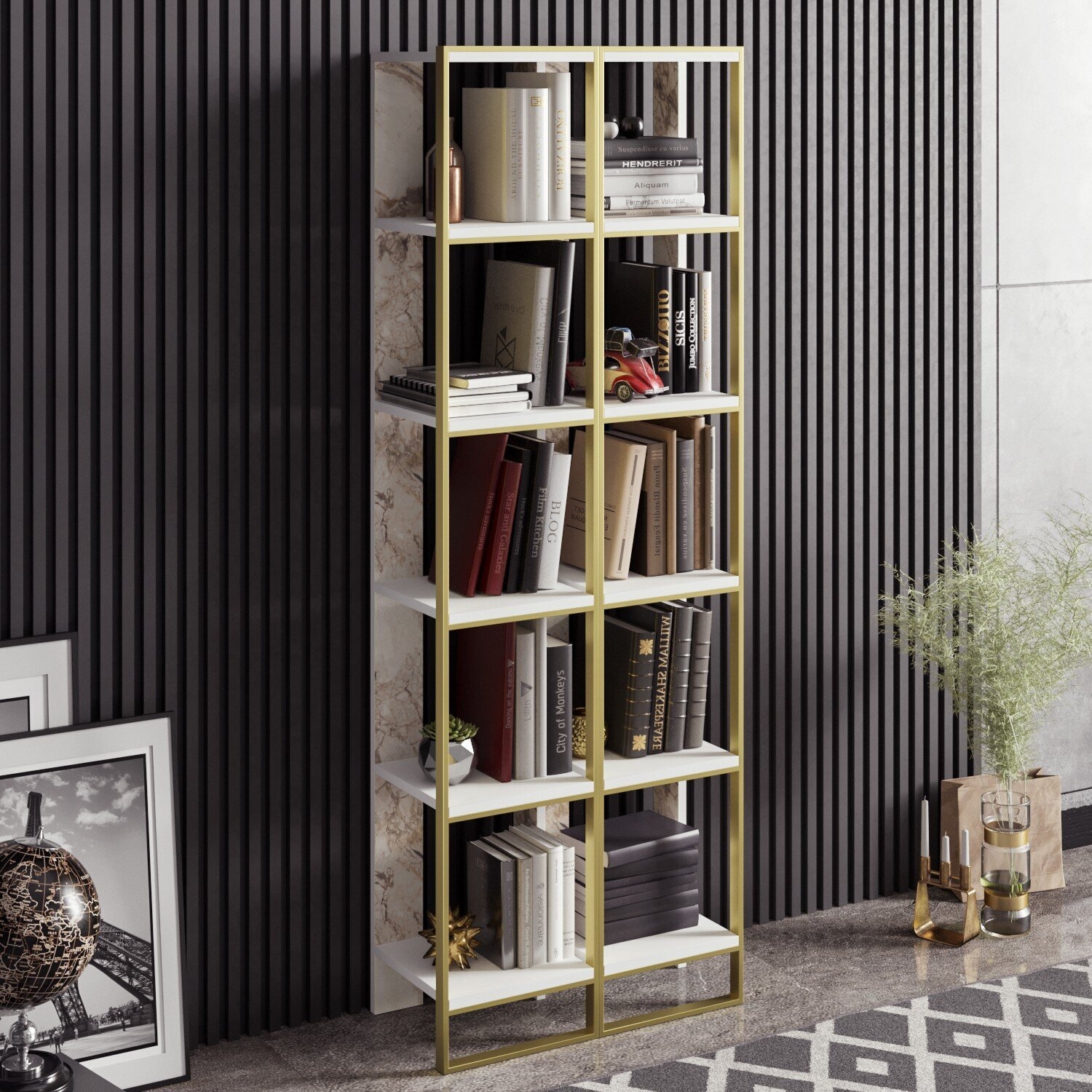 White Manufactured Wood Metal Standard Bookcase