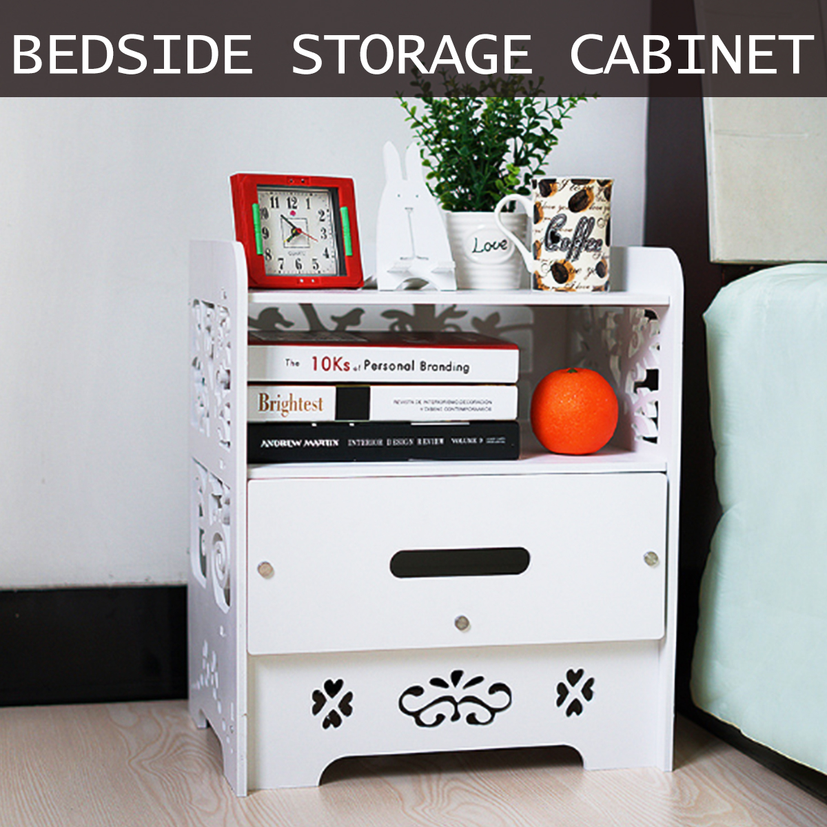 White Manufactured Wood Plastic Nightstand