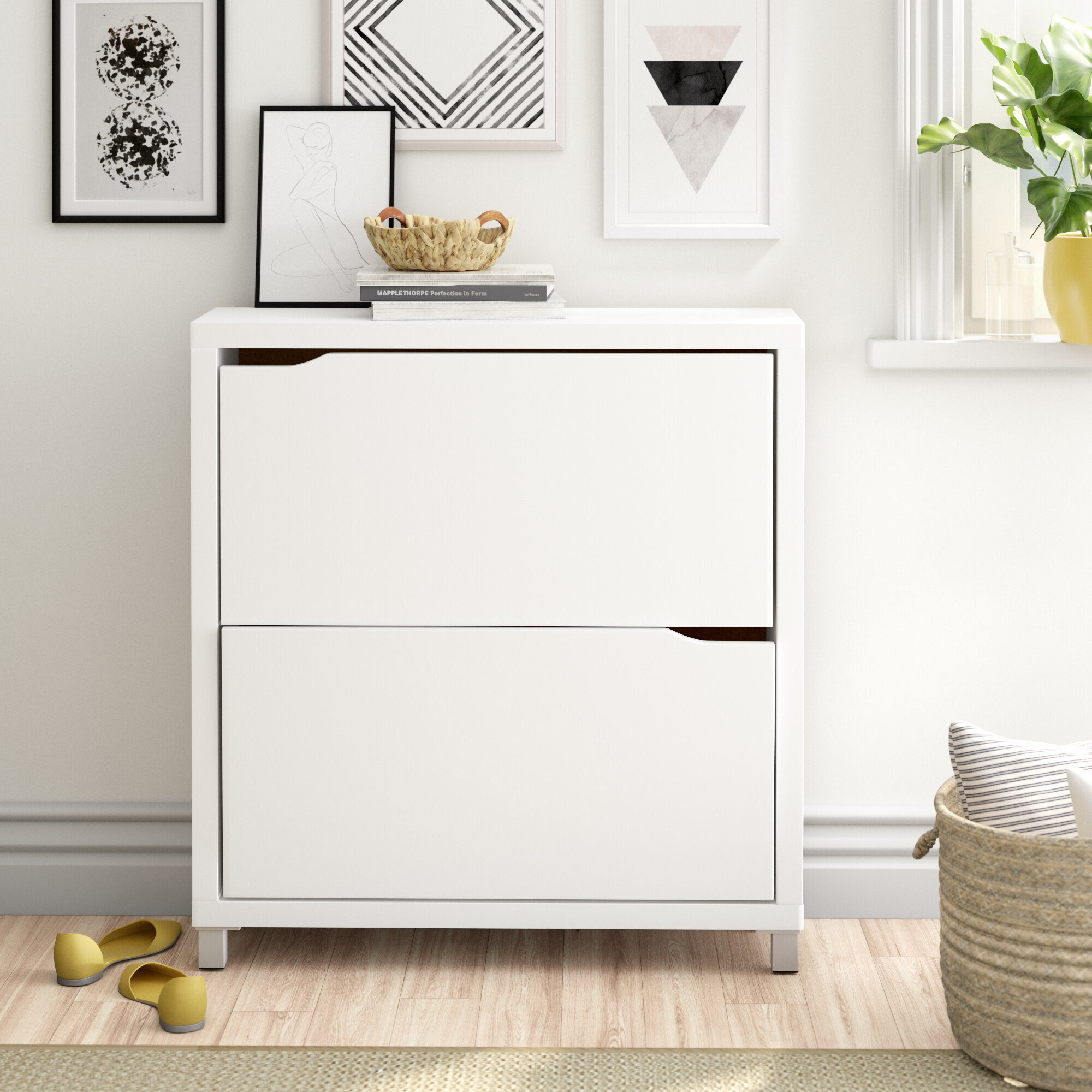White Manufactured Wood Shoe Storage Cabinet