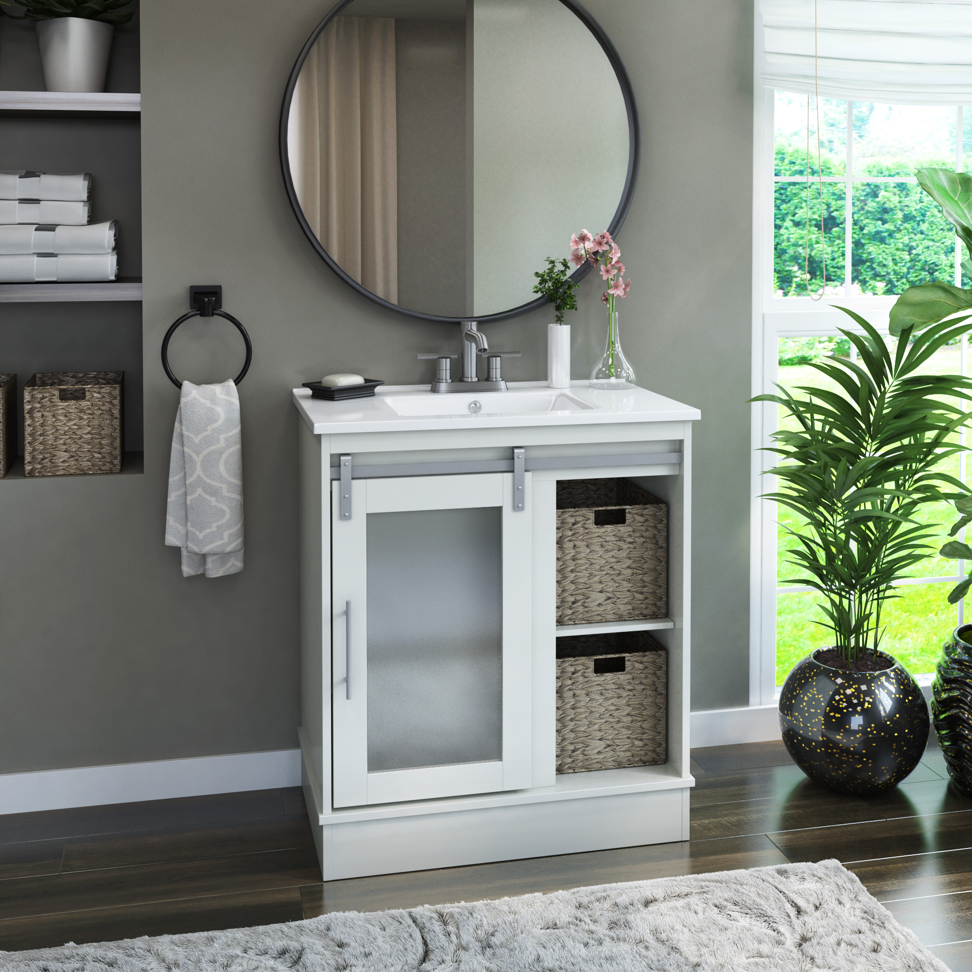 White Manufactured Wood Single Bathroom Vanity